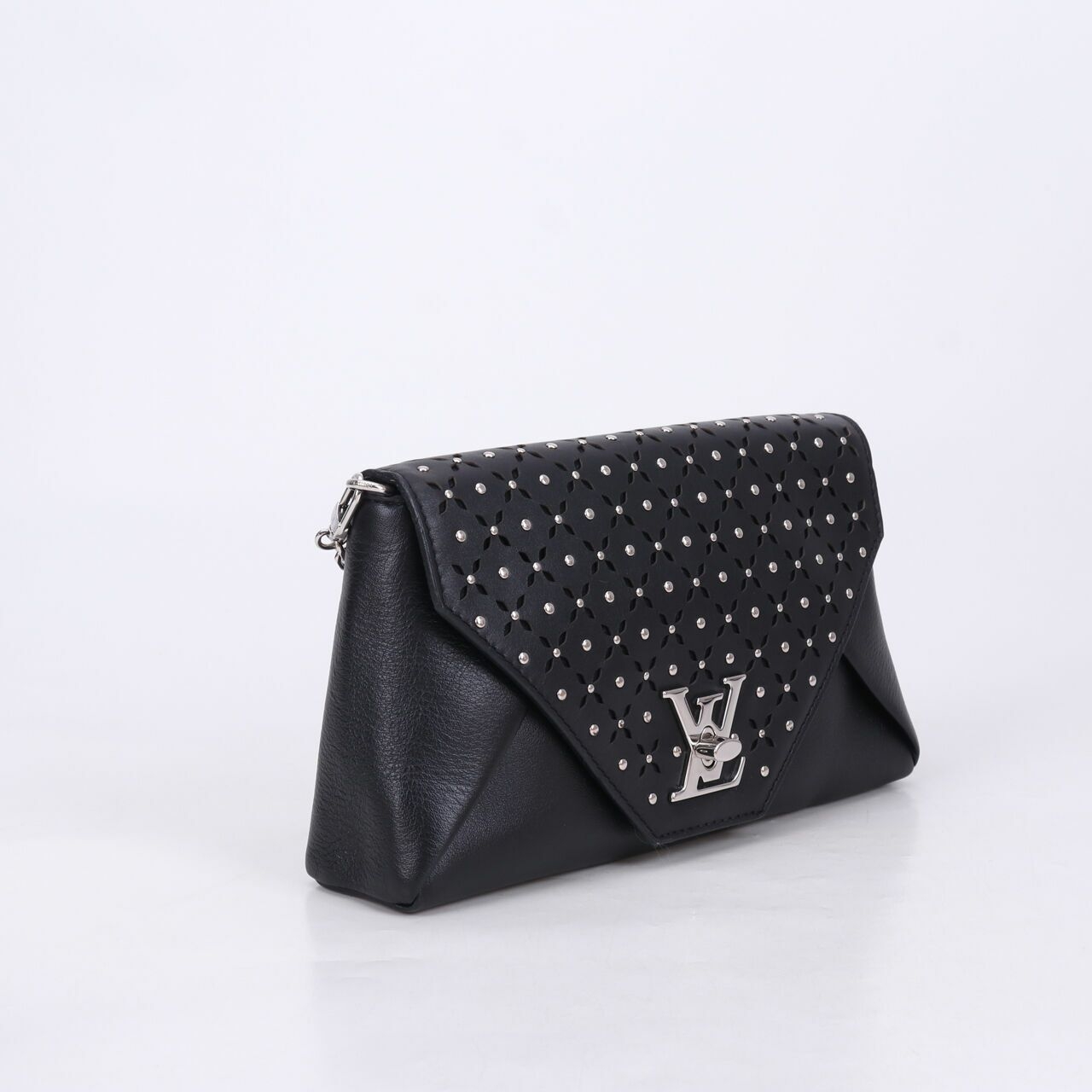 Louis Vuitton Love Note Chain Clutch Studded Perforated Leather Black Sling Bag