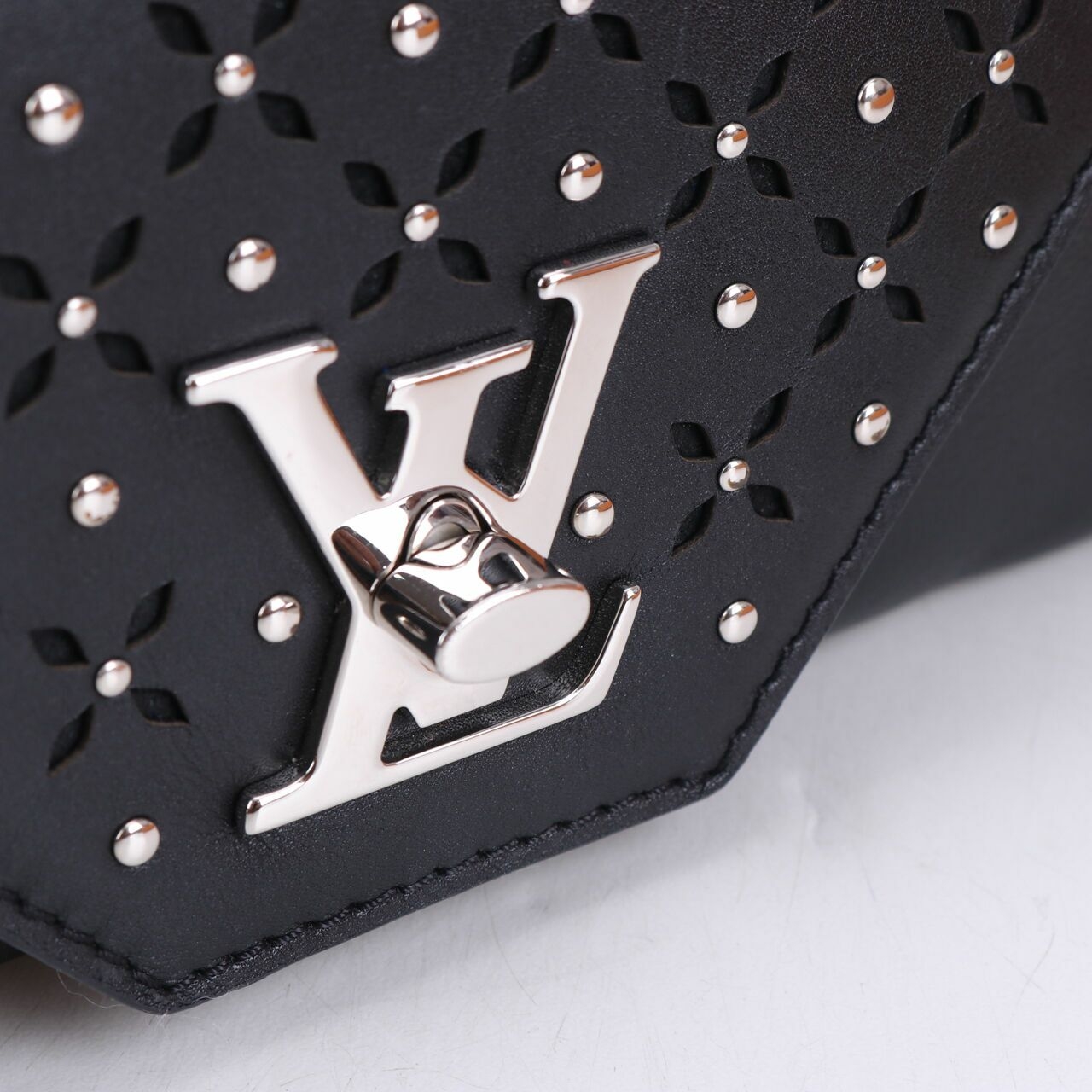 Louis Vuitton Love Note Chain Clutch Studded Perforated Leather Black Sling Bag