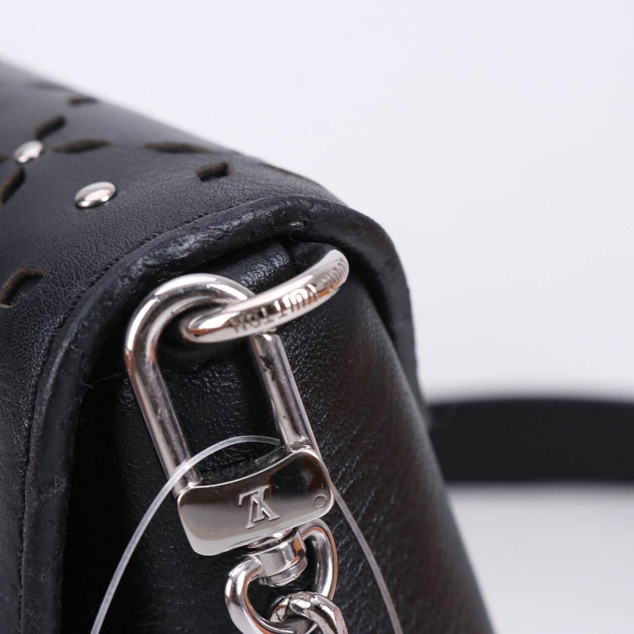 Louis Vuitton Love Note Chain Clutch Studded Perforated Leather Black Sling Bag