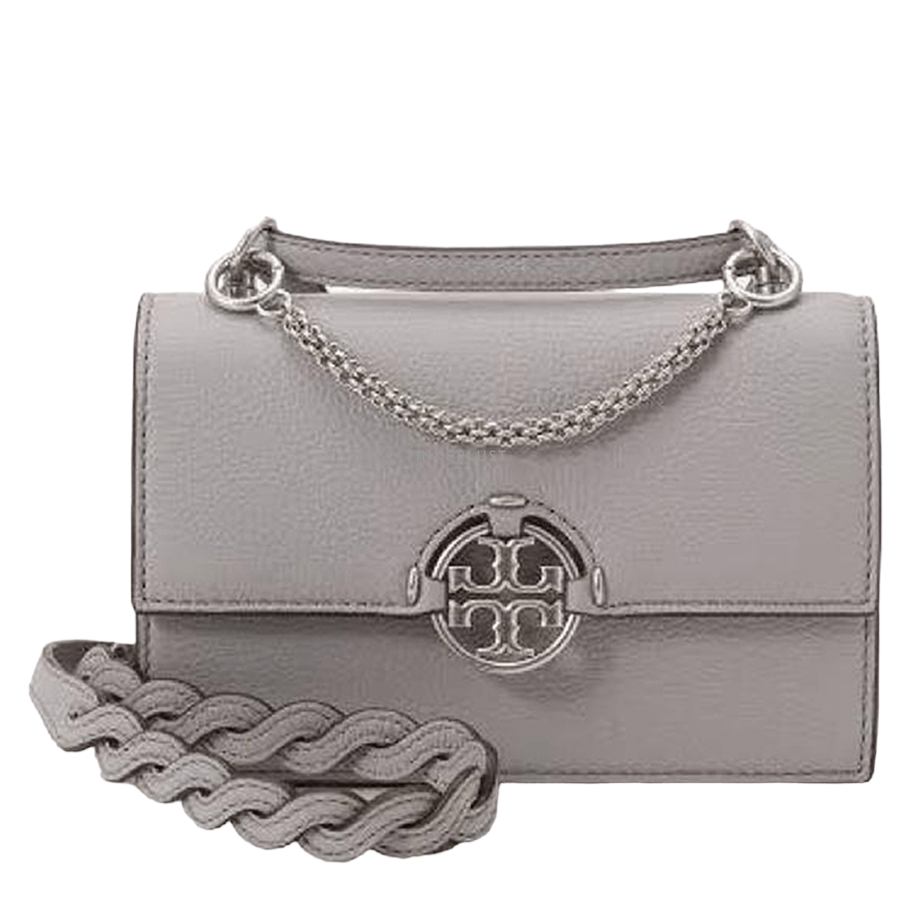 Tory Burch Miller Medium Shoulder Bag Bay Gray Grained Leather SHW