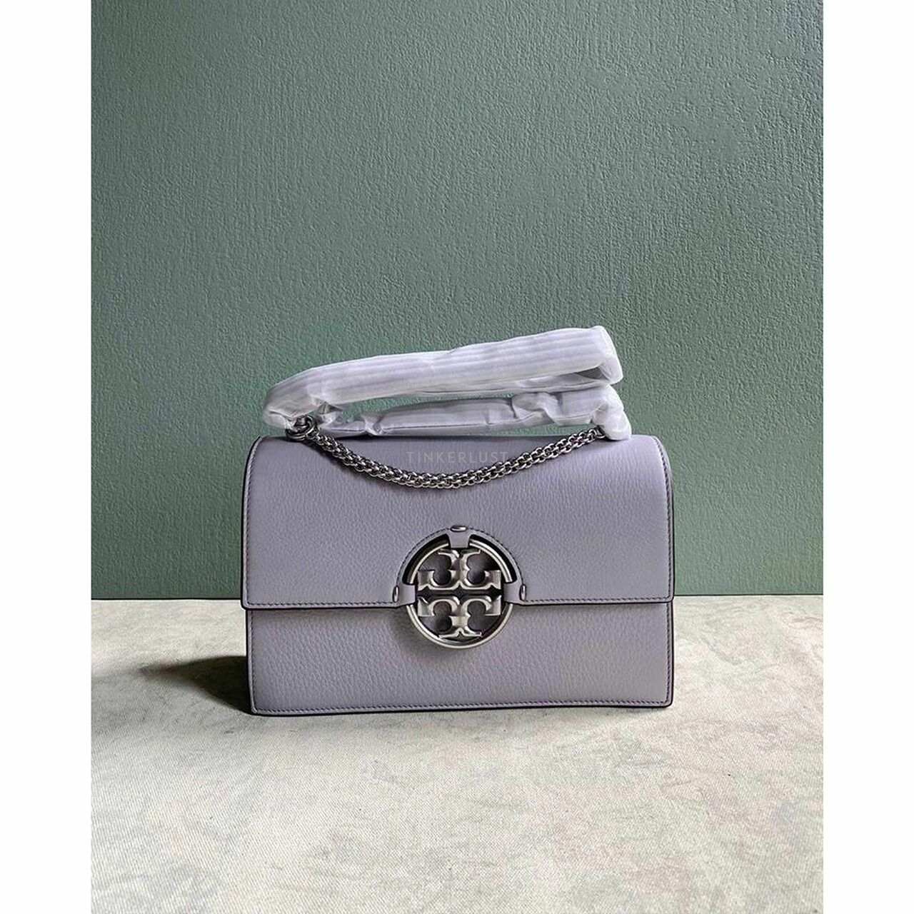 Tory Burch Miller Medium Shoulder Bag Bay Gray Grained Leather SHW