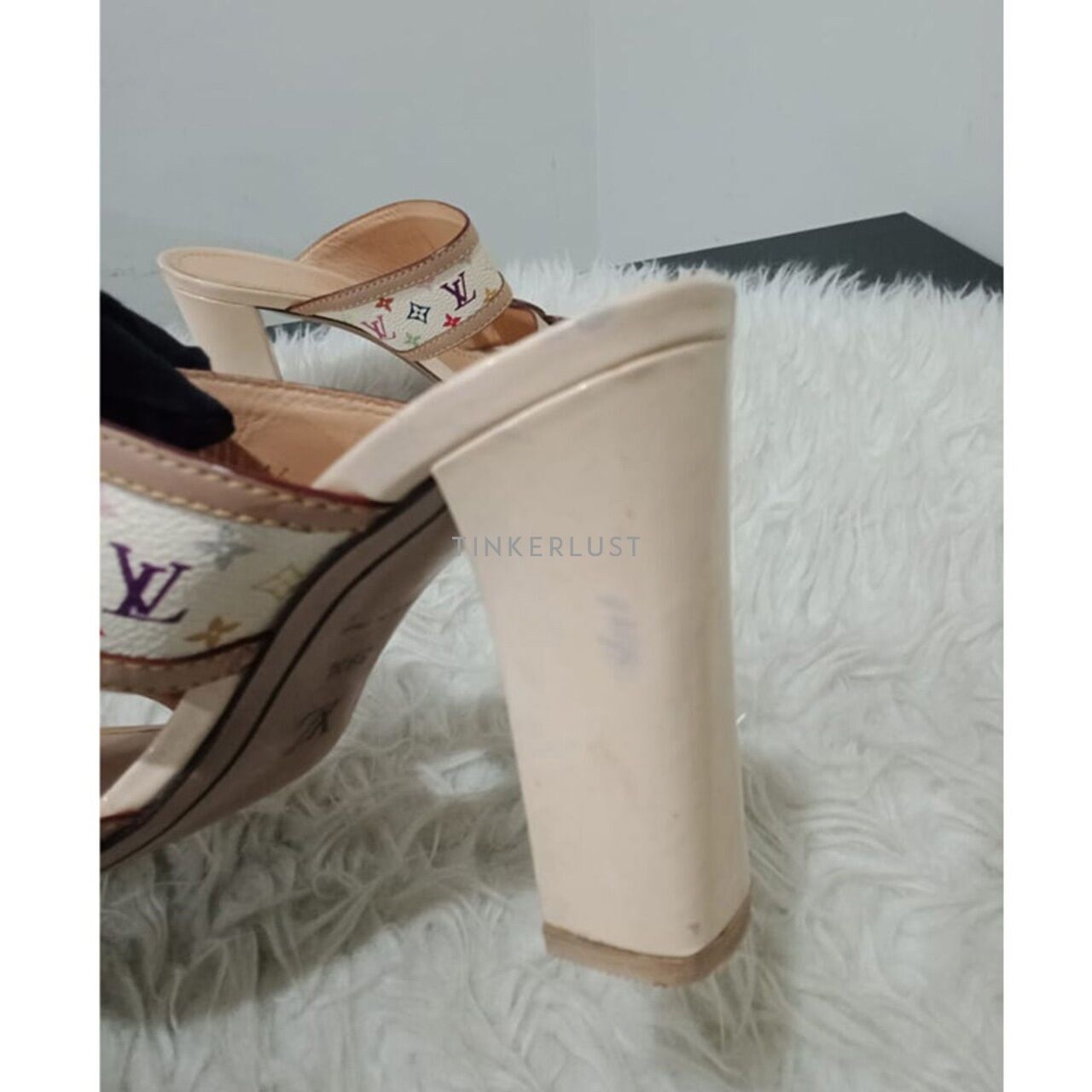 Louis Vuitton Open-Toe White Multicolor Monogram Heels