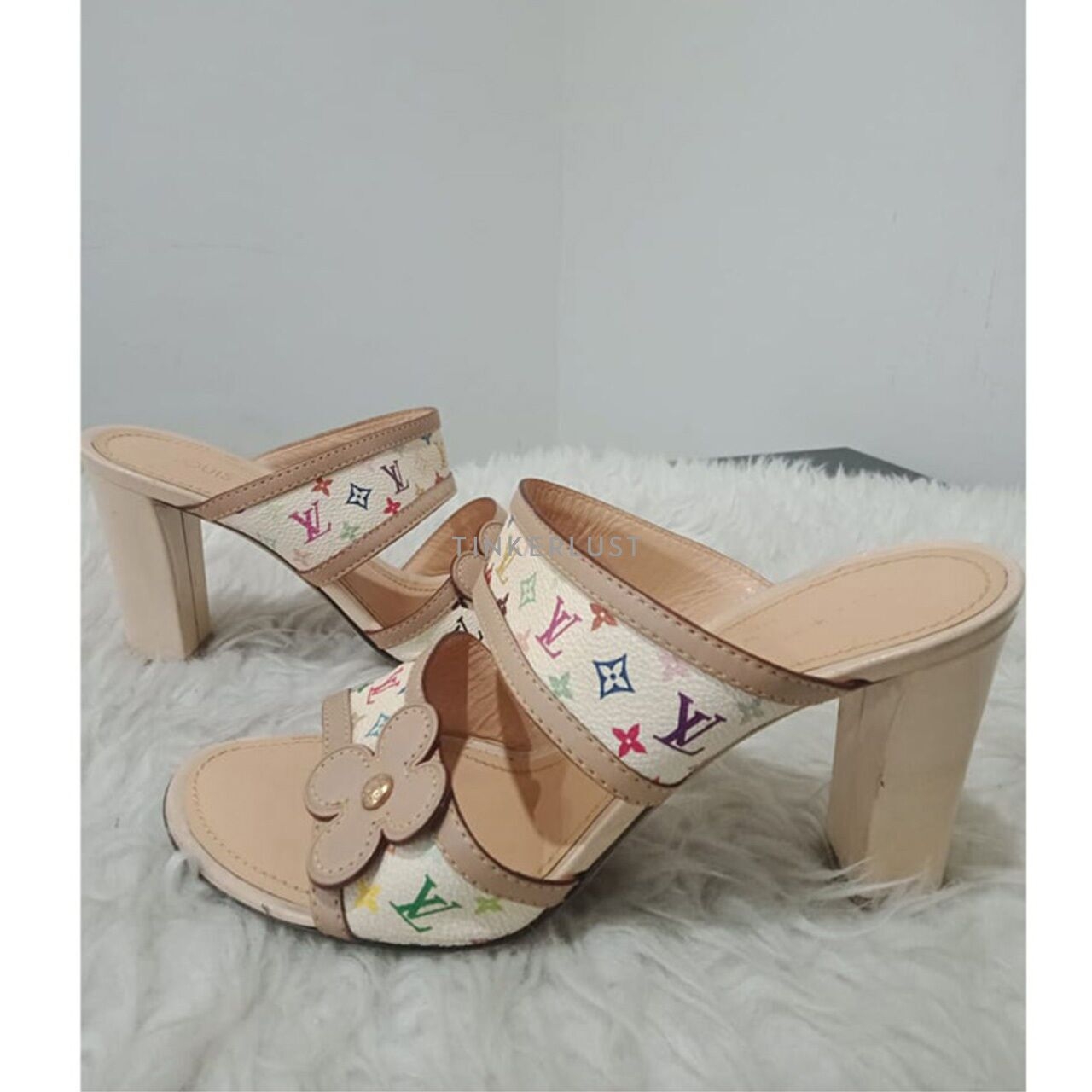 Louis Vuitton Open-Toe White Multicolor Monogram Heels