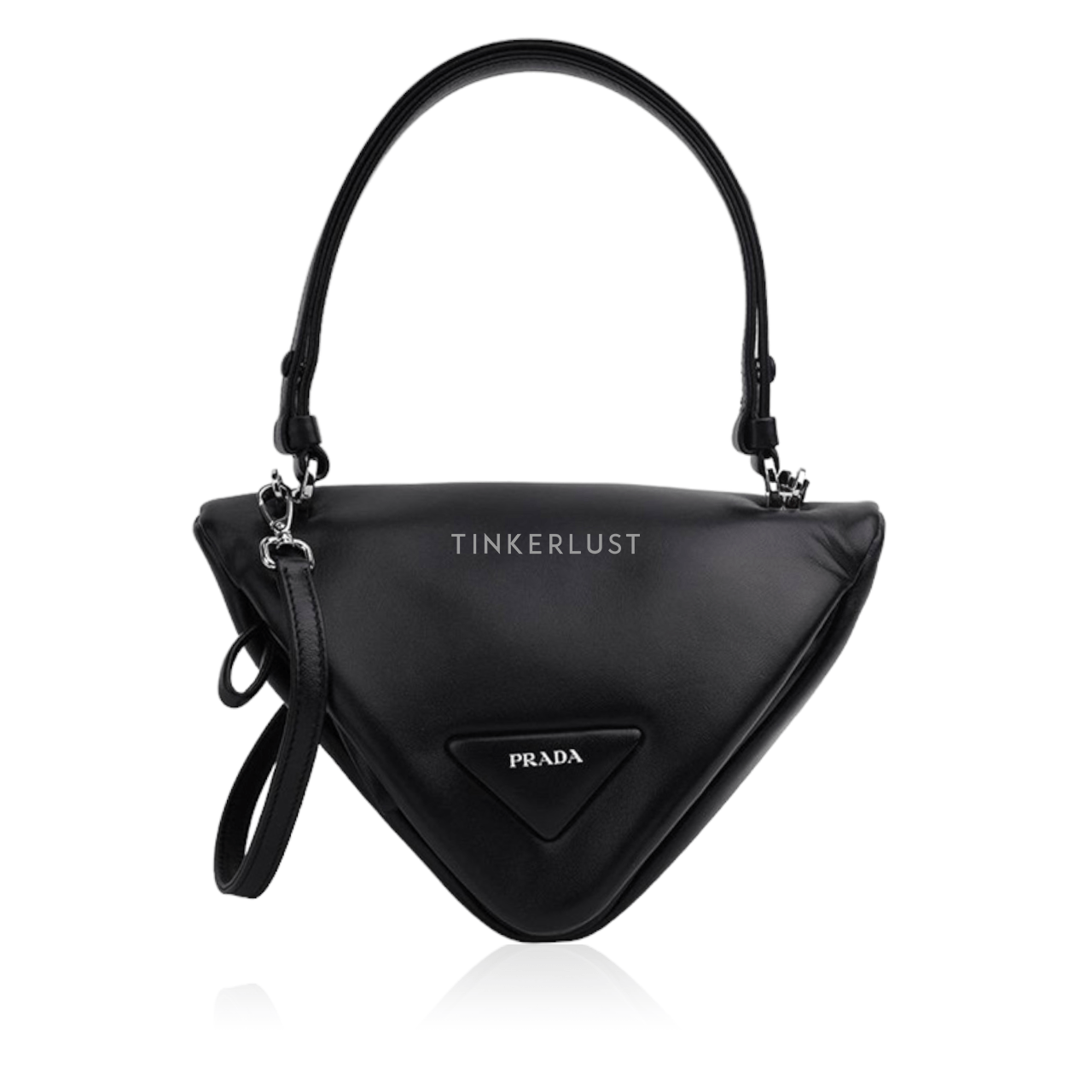 Prada Logo Triangle Handbag in Black Padded Nappa Leather with Shoulder Strap