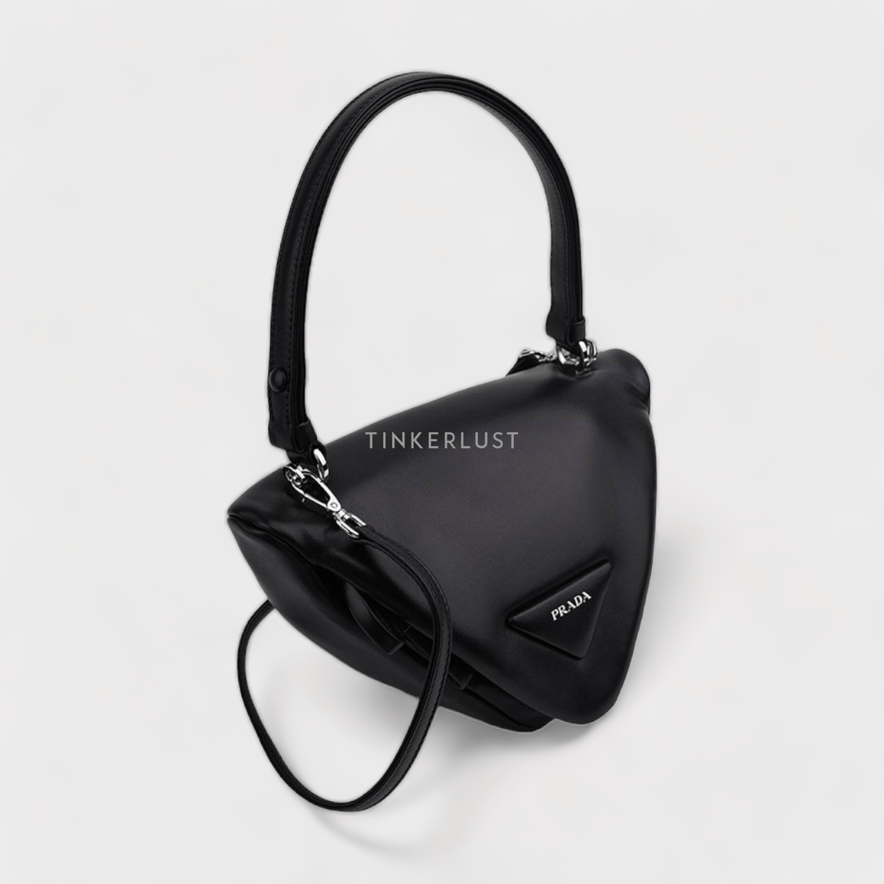 Prada Logo Triangle Handbag in Black Padded Nappa Leather with Shoulder Strap