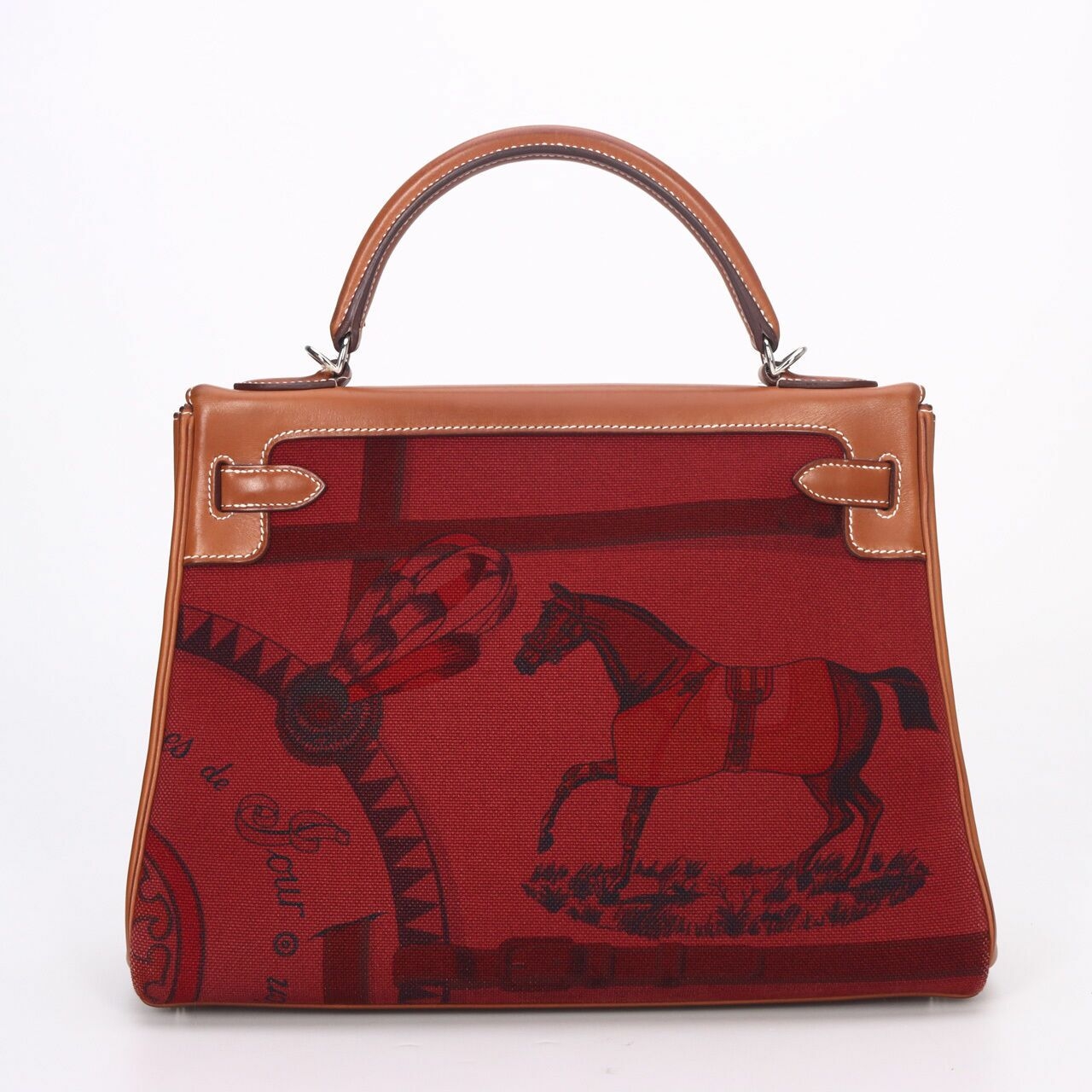 Hermes Rouge H Toile & Barenia Horse Print Amazone Kelly 32 #O Square PHW Satchel