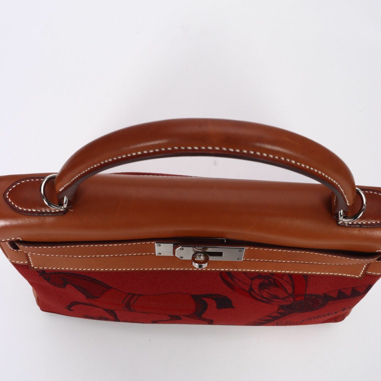 Hermes Rouge H Toile & Barenia Horse Print Amazone Kelly 32 #O Square PHW Satchel