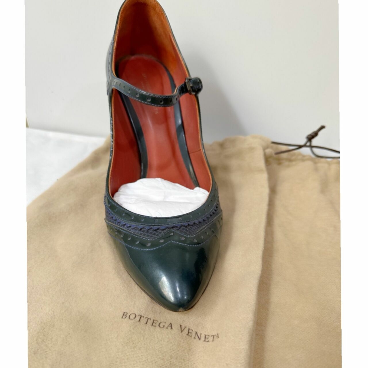 Bottega Veneta Mary Jane Dark Green Leather Heels