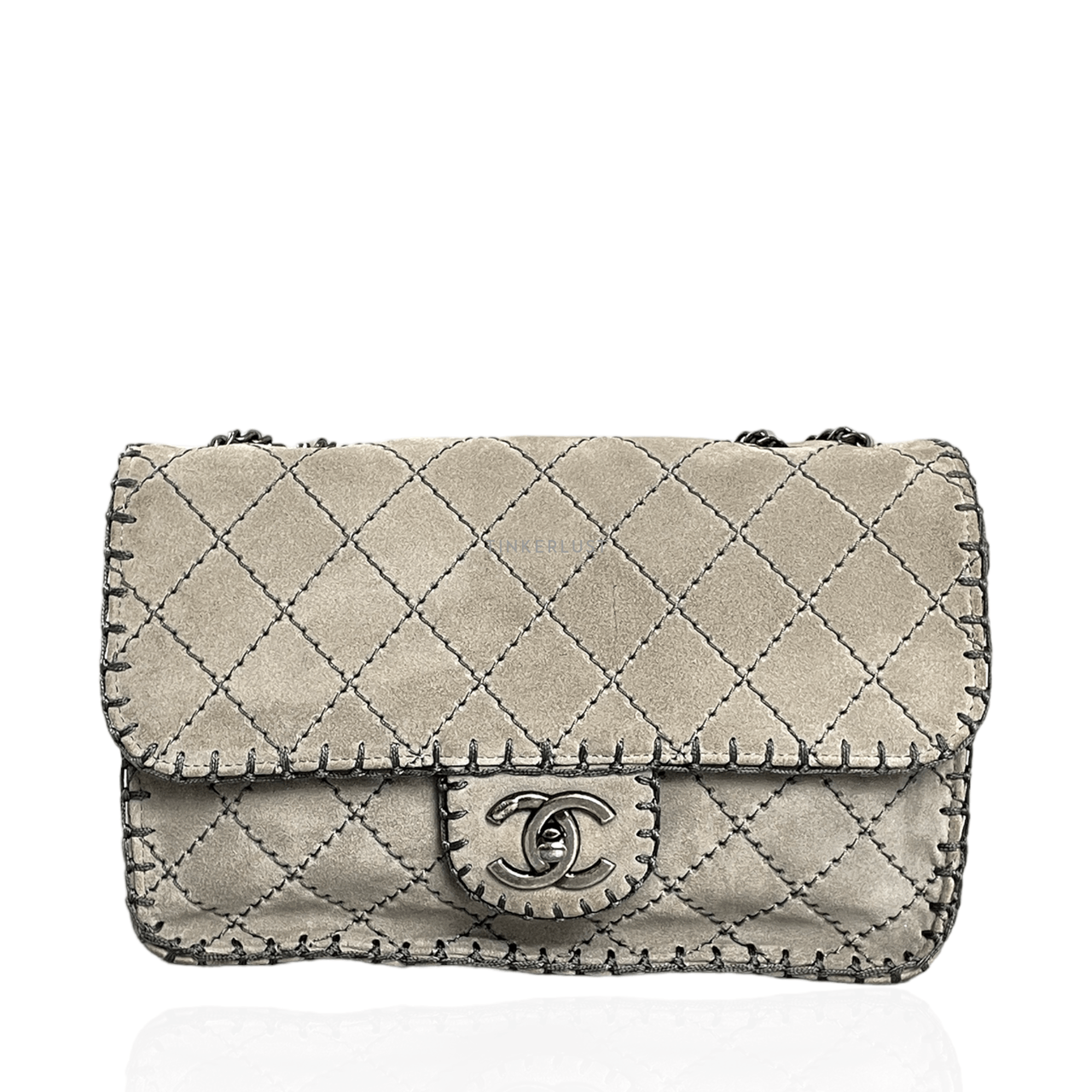 Chanel Suede Whipstitch Flap Grey Small Shoulder Bag