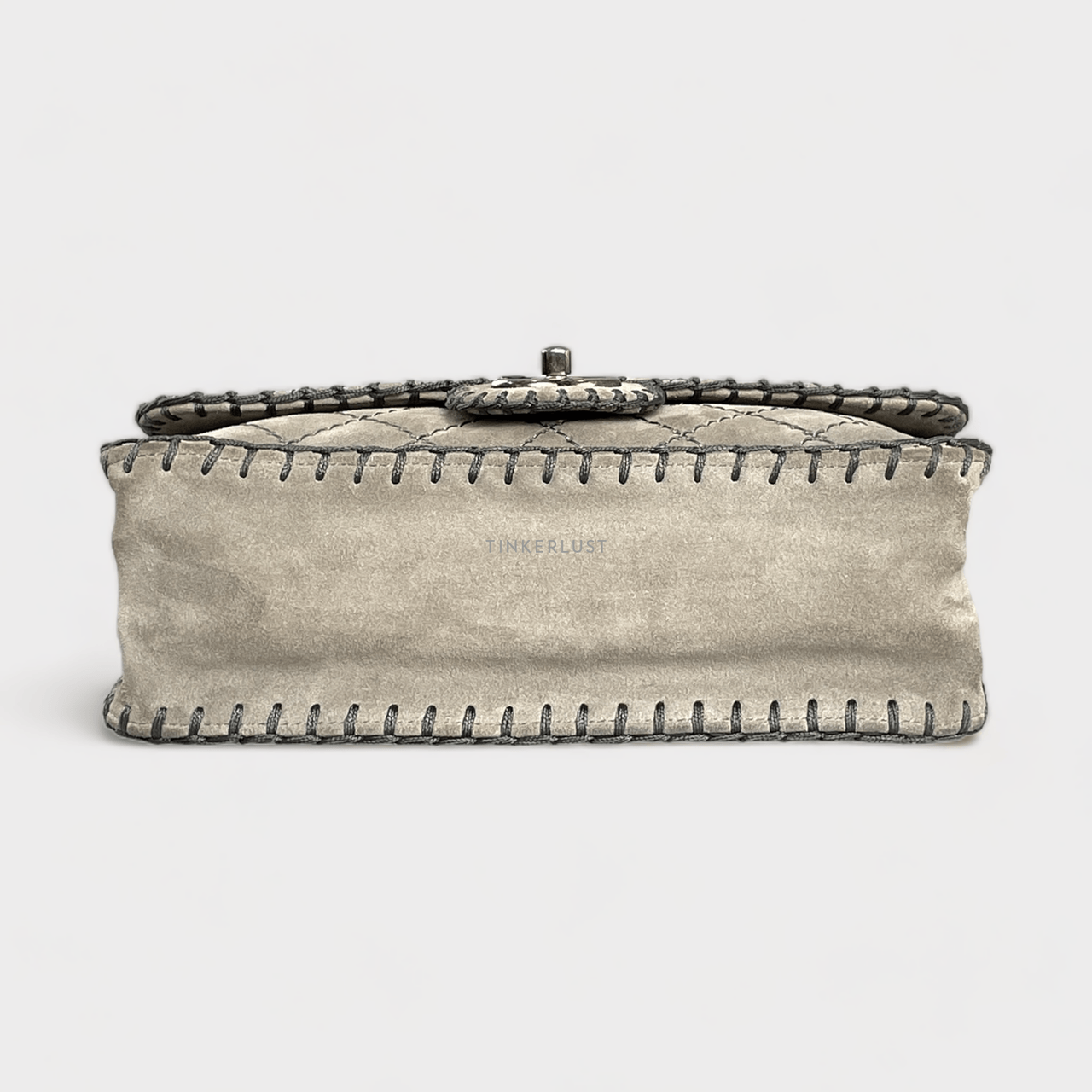 Chanel Suede Whipstitch Flap Grey Small Shoulder Bag