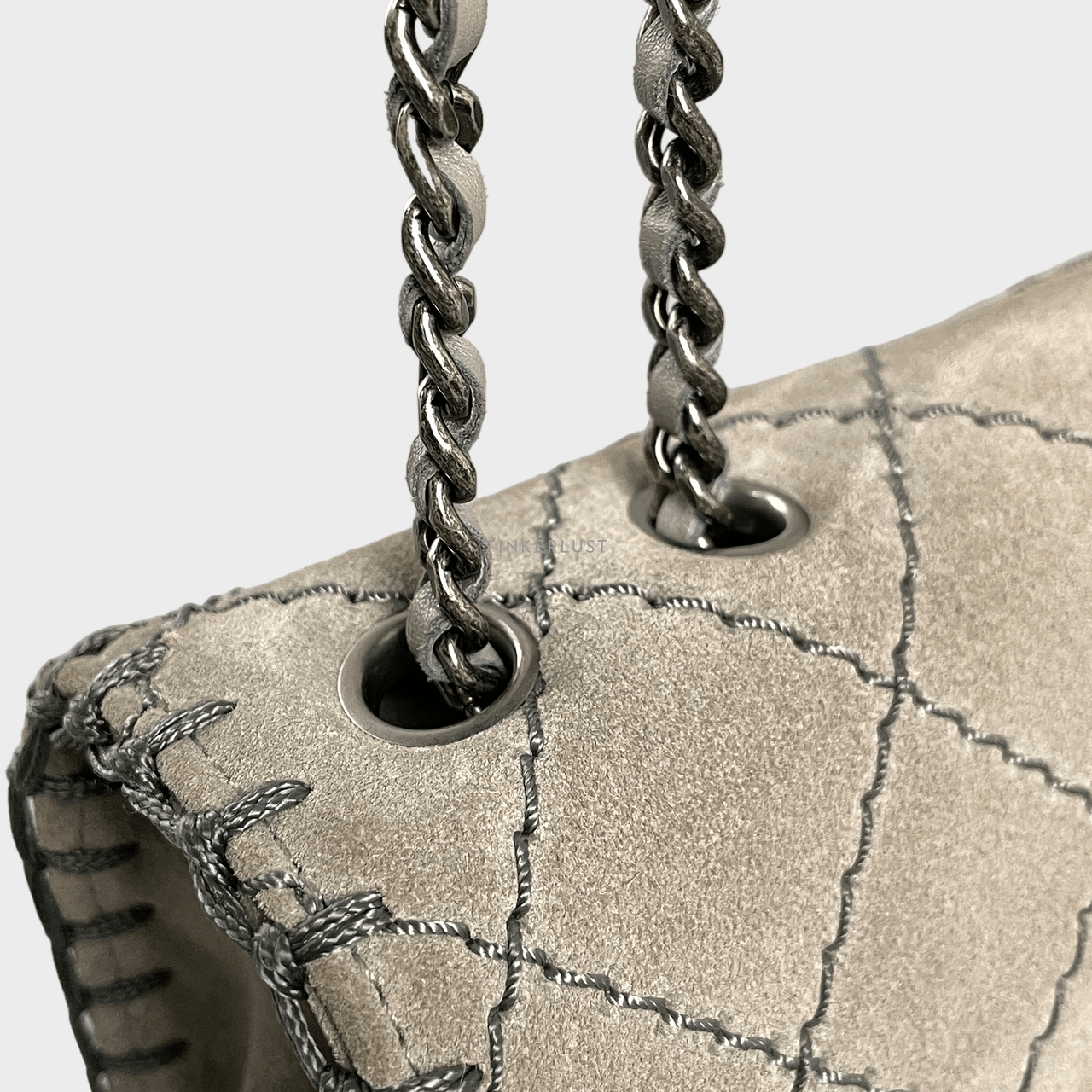 Chanel Suede Whipstitch Flap Grey Small Shoulder Bag