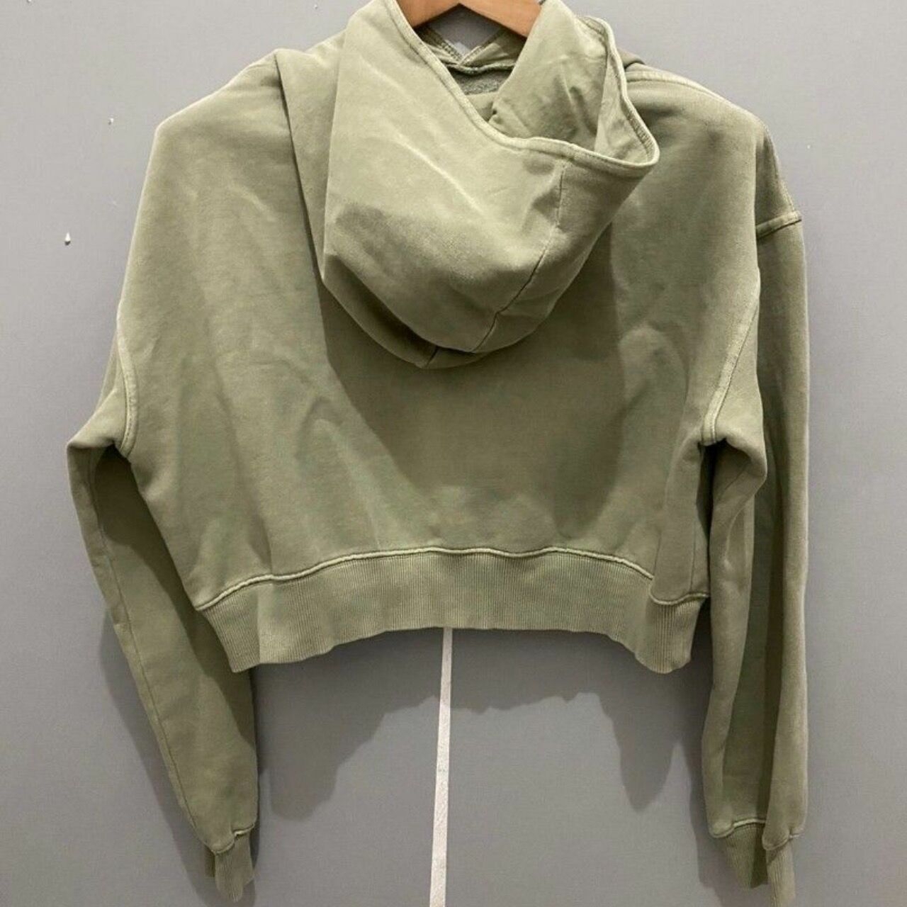 Pull & Bear Crop Sage Green Washed Hoodie