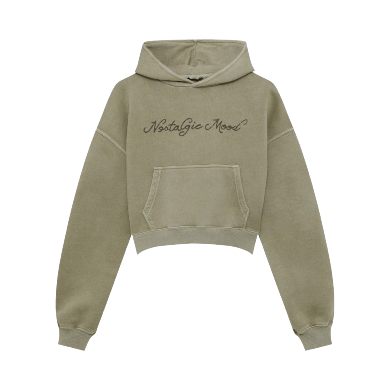 Pull & Bear Crop Sage Green Washed Hoodie