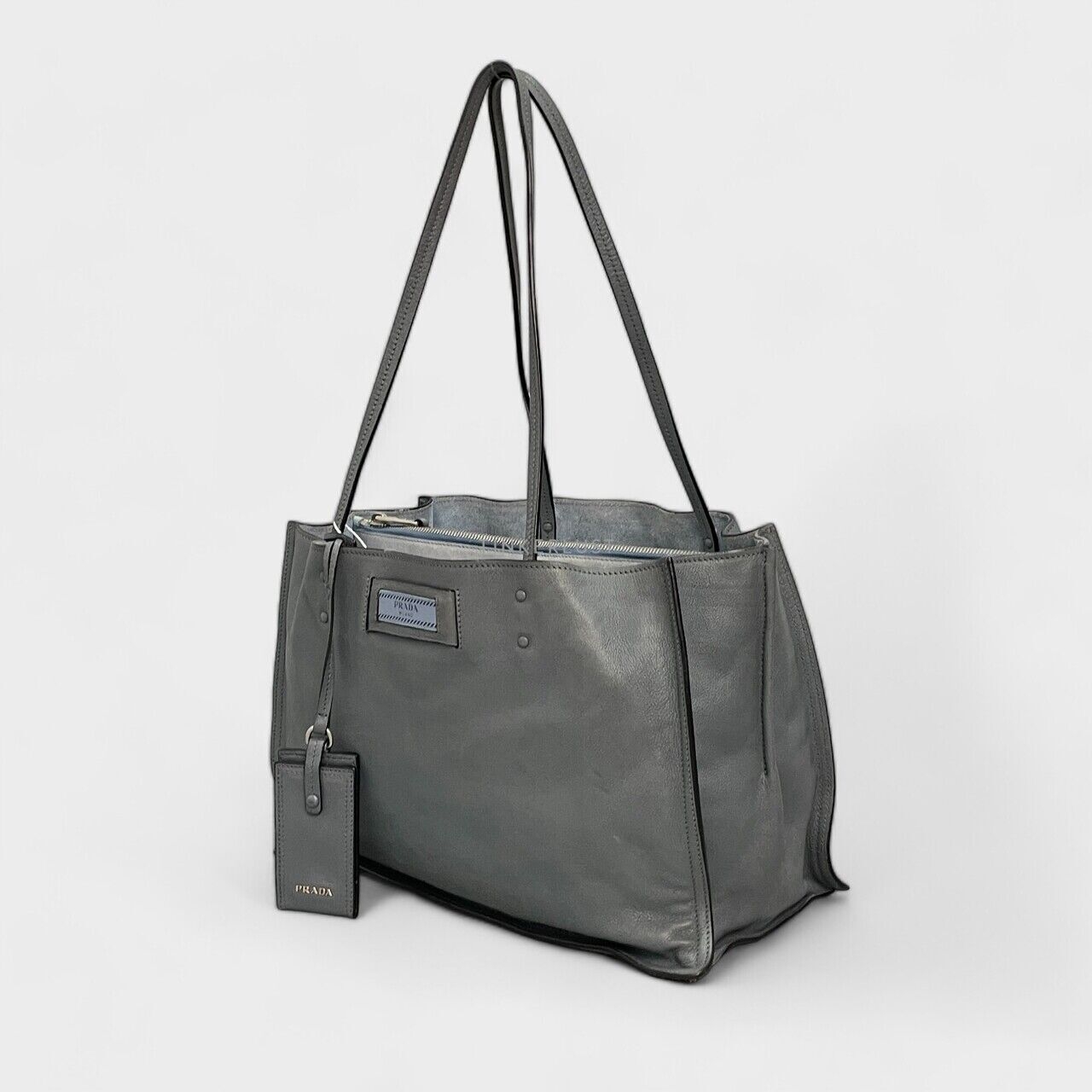 Prada Etiquette Blue Marine Glace Calfskin Tote Bag