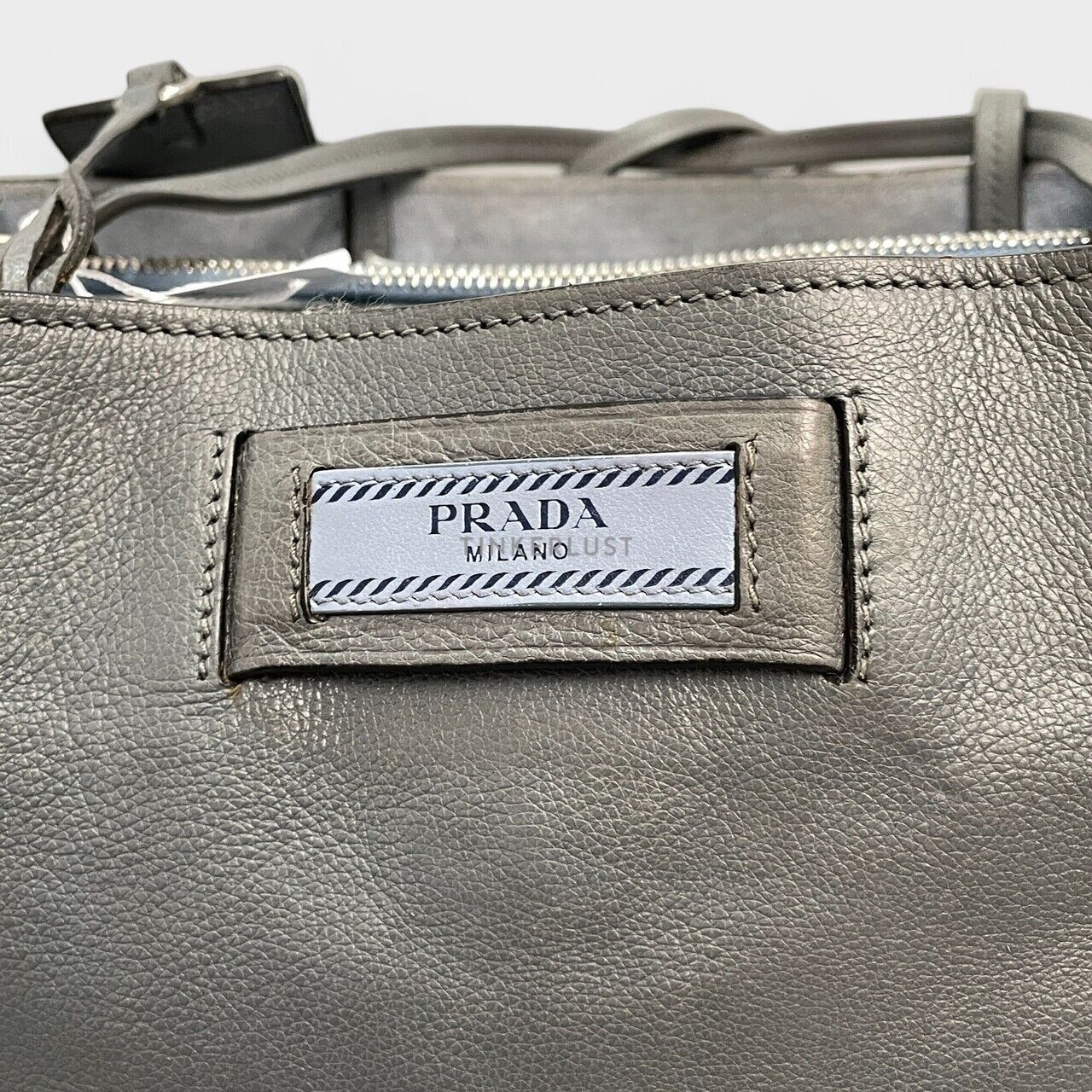 Prada Etiquette Blue Marine Glace Calfskin Tote Bag