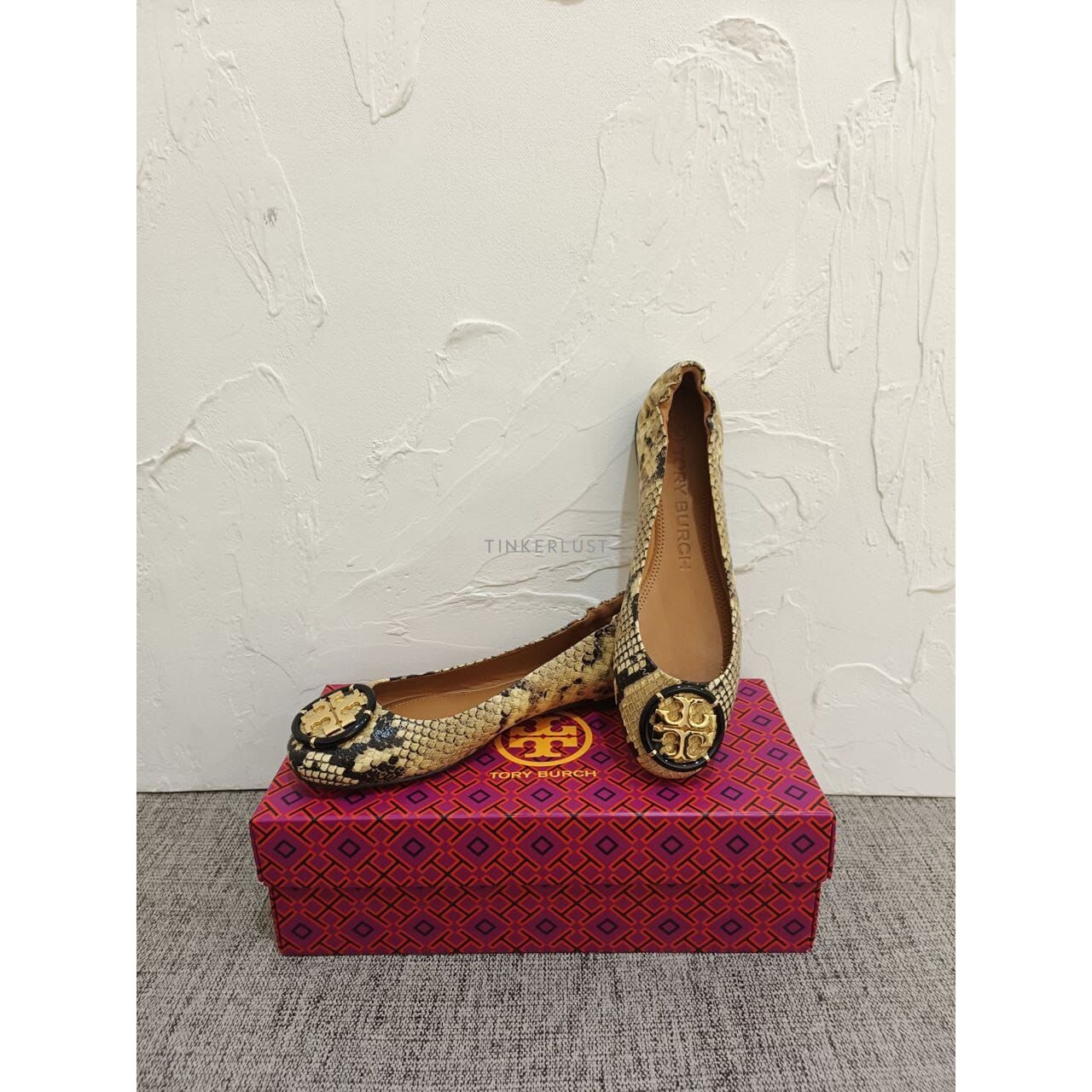 Tory burch Minnie Travel Shoes Stamped Snake Printed Stamped in Roccia Nude Flats