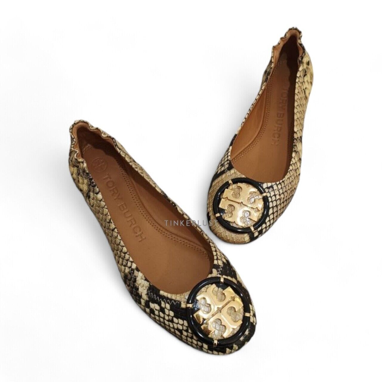 Tory burch Minnie Travel Shoes Stamped Snake Printed Stamped in Roccia Nude Flats