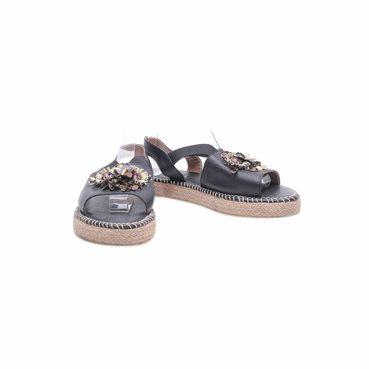 Pvra Black Sequin Back Strap Sandals