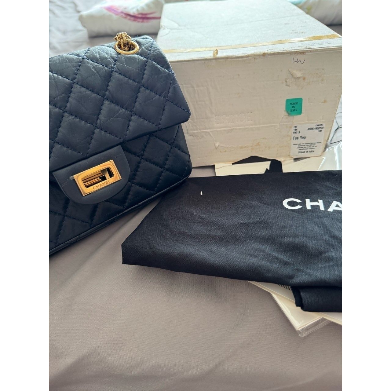 Chanel  Reissue Mini Navy Gold Shoulder Bag