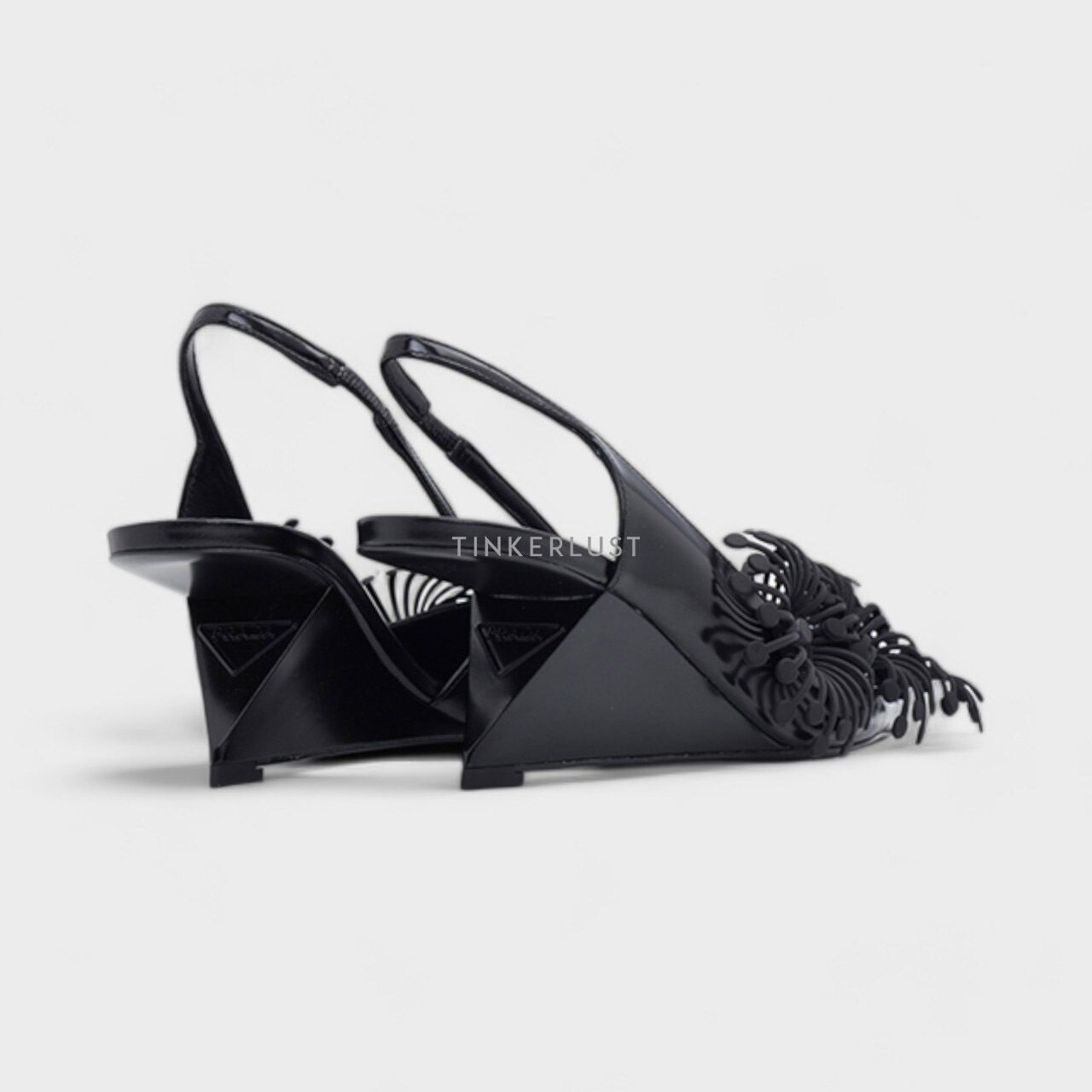 Prada Azalea Flowers 65mm Black Brushed Leather Slingback Heels