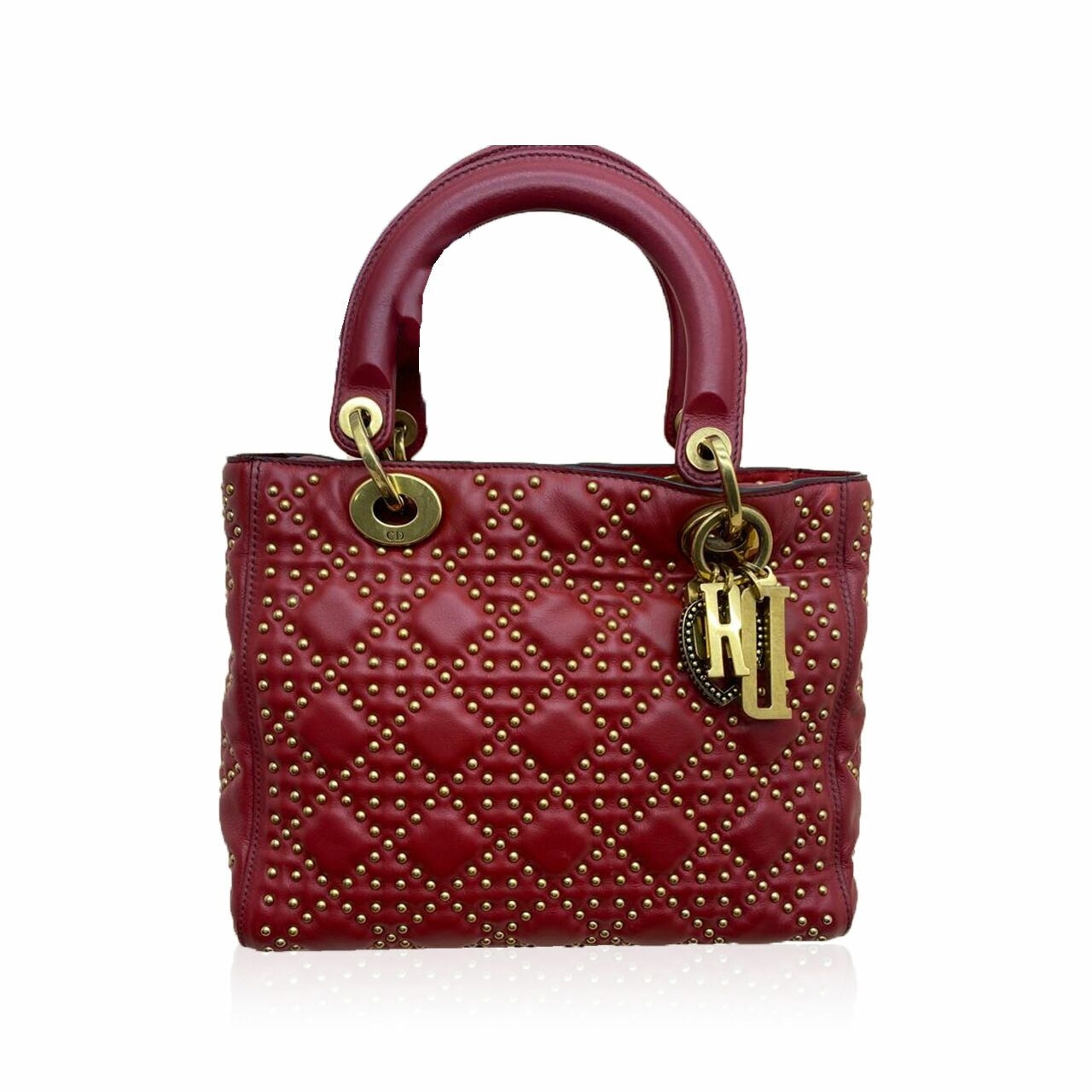 CHRISTIAN DIOR Lambskin Cannage Studded Medium Supple Lady Dior Red 2017