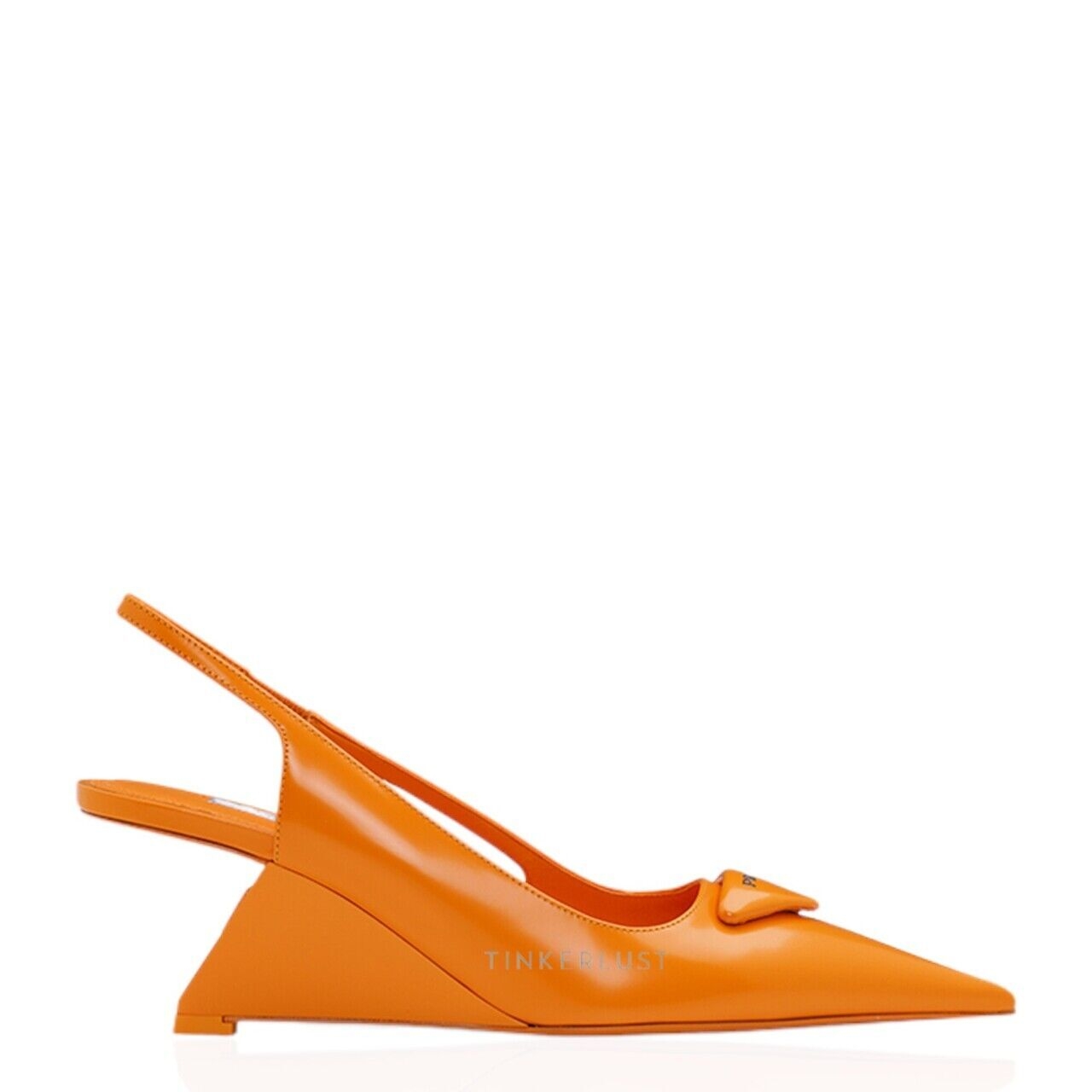 Prada Triangle Logo Slingback Pumps 65mm in Orange Brushed Leather Wedges