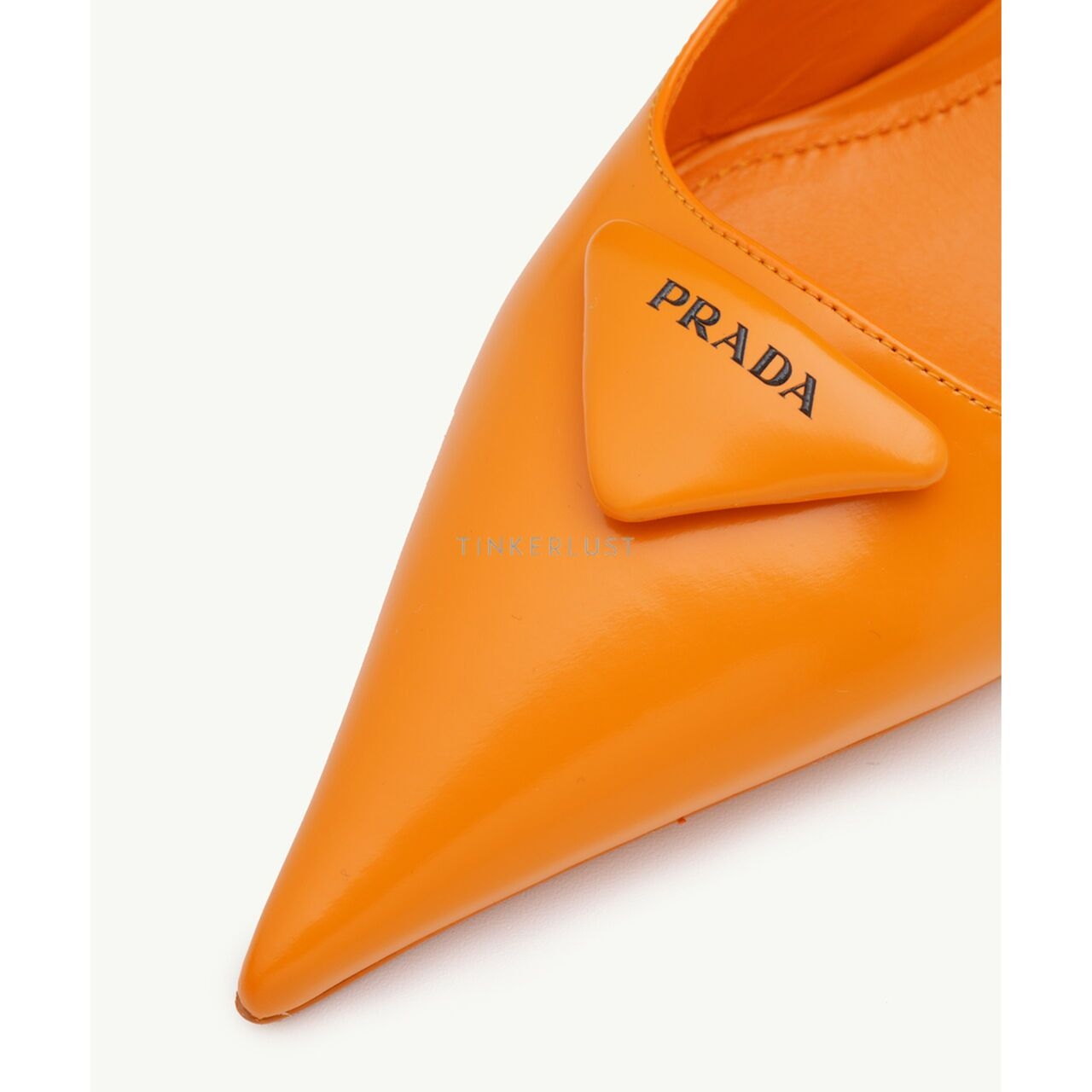 Prada Triangle Logo Slingback Pumps 65mm in Orange Brushed Leather Wedges