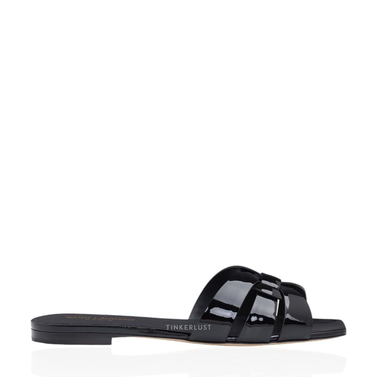 Saint Laurent Nu Pieds 0.5cm Tribute Slippers in Black Patent