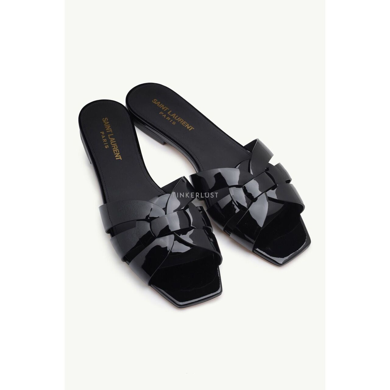 Saint Laurent Nu Pieds 0.5cm Tribute Slippers in Black Patent