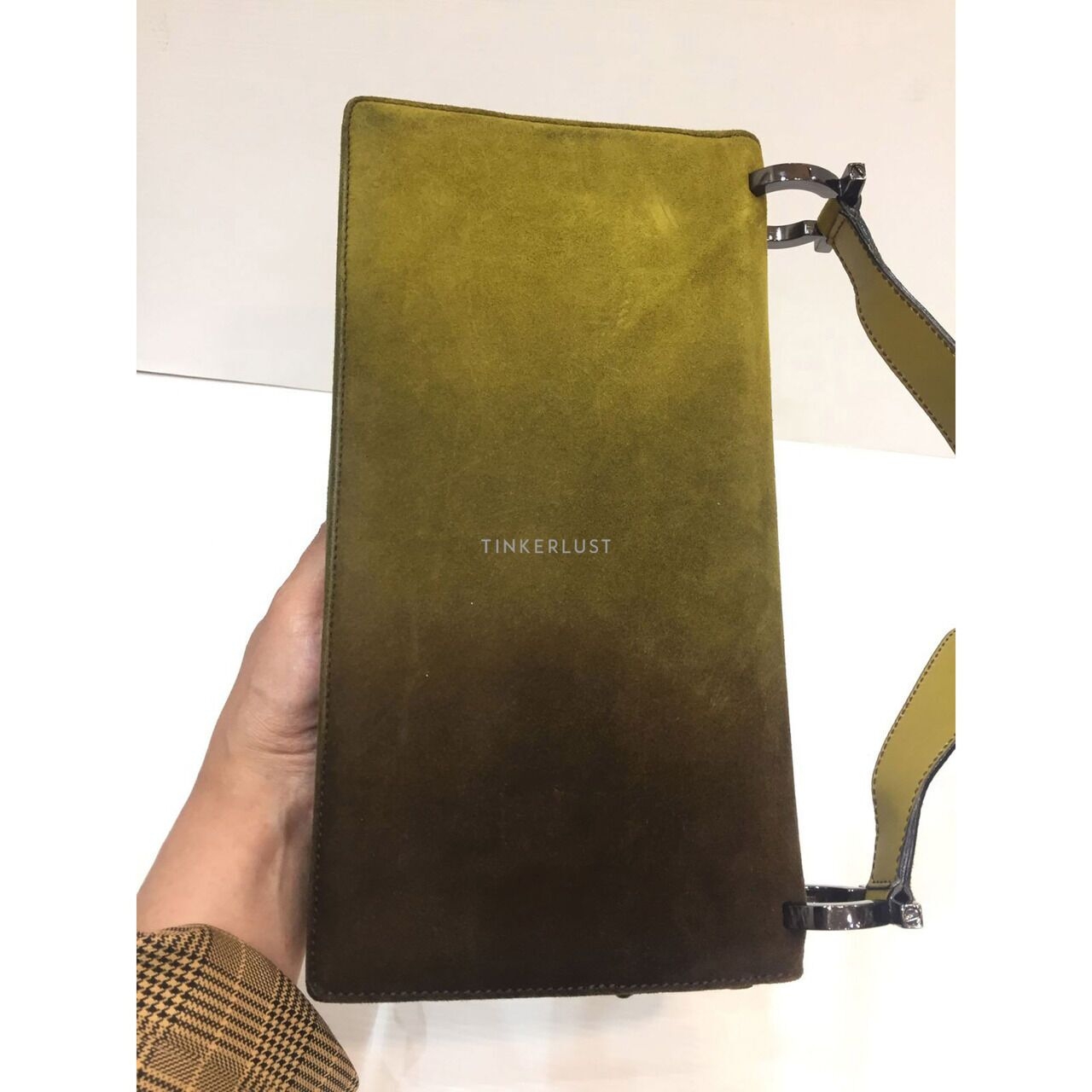 Salvatore Feragamo Olive Suede Sling Bag 