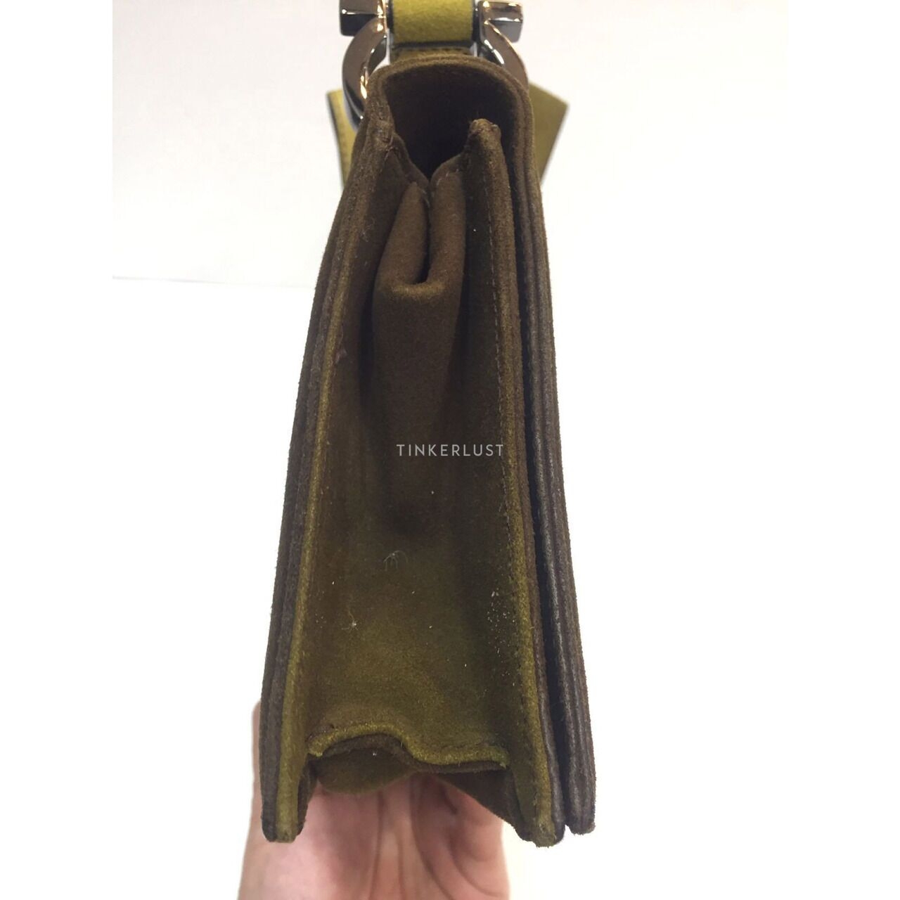 Salvatore Feragamo Olive Suede Sling Bag 