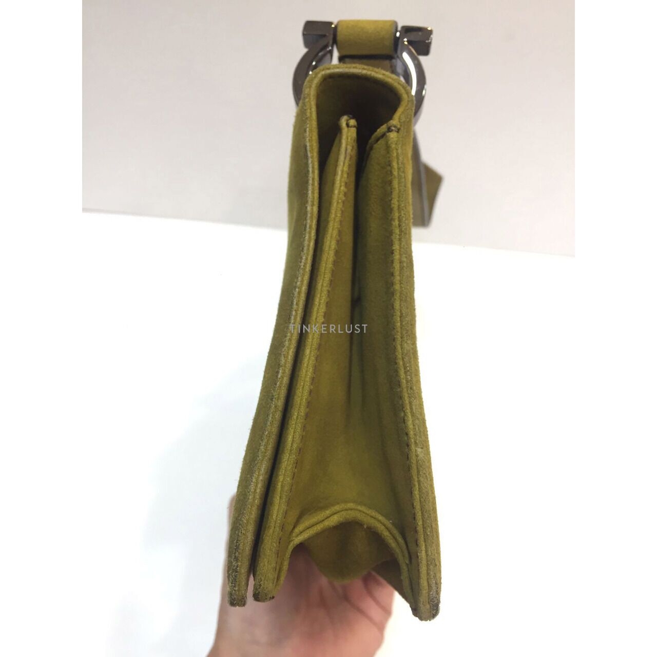 Salvatore Feragamo Olive Suede Sling Bag 