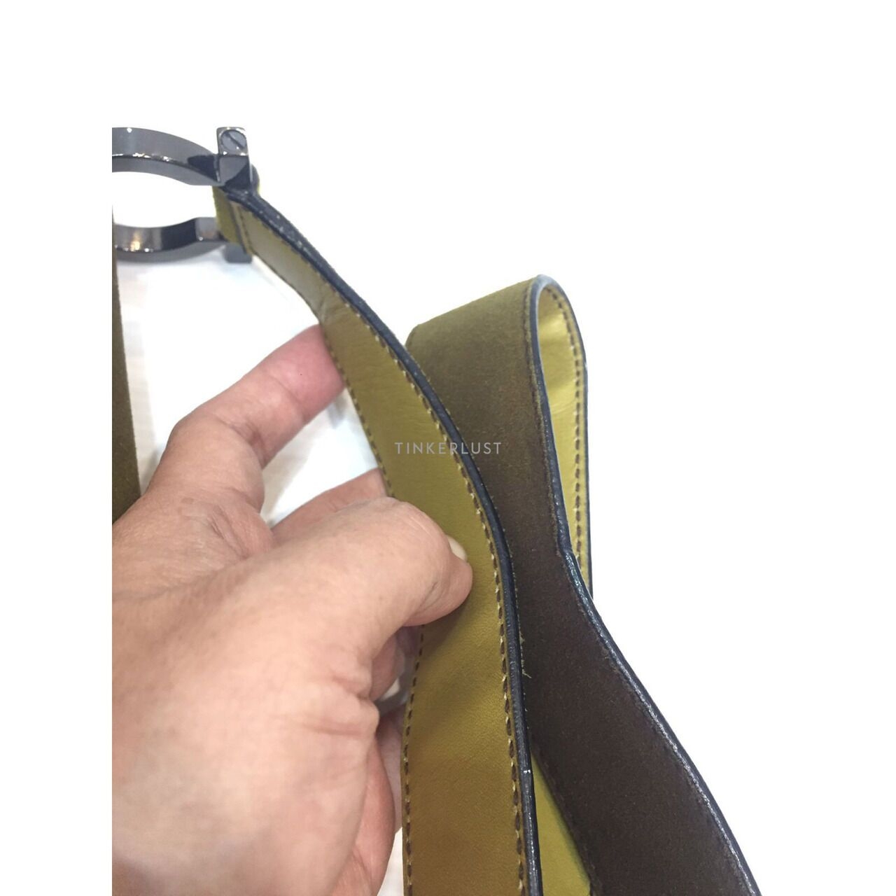 Salvatore Feragamo Olive Suede Sling Bag 