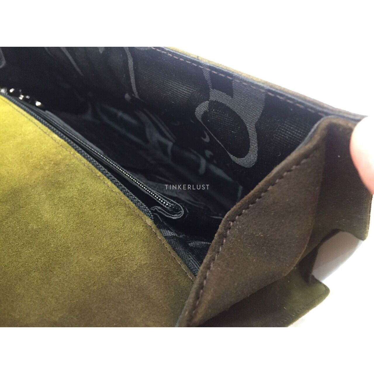 Salvatore Feragamo Olive Suede Sling Bag 