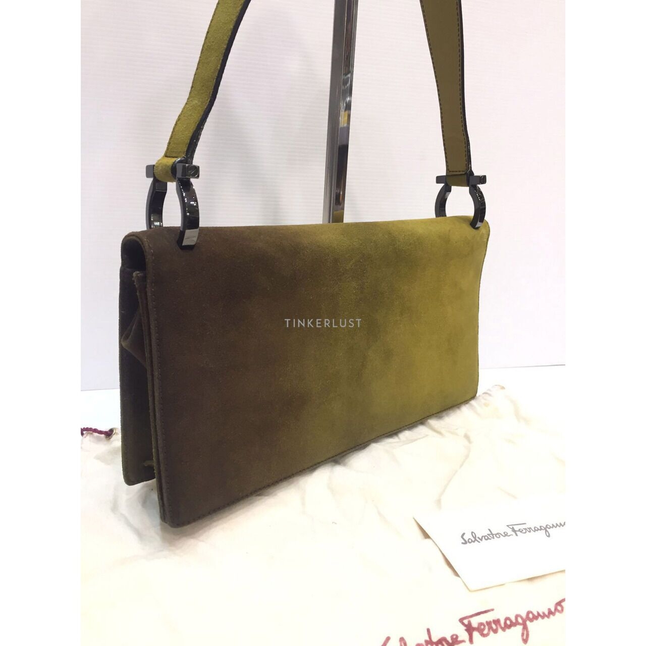 Salvatore Feragamo Olive Suede Sling Bag 