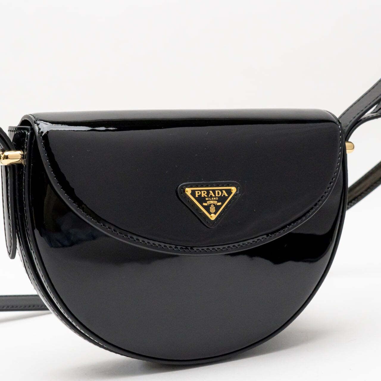 Prada Round Crossbody Bag Patent Leather Black