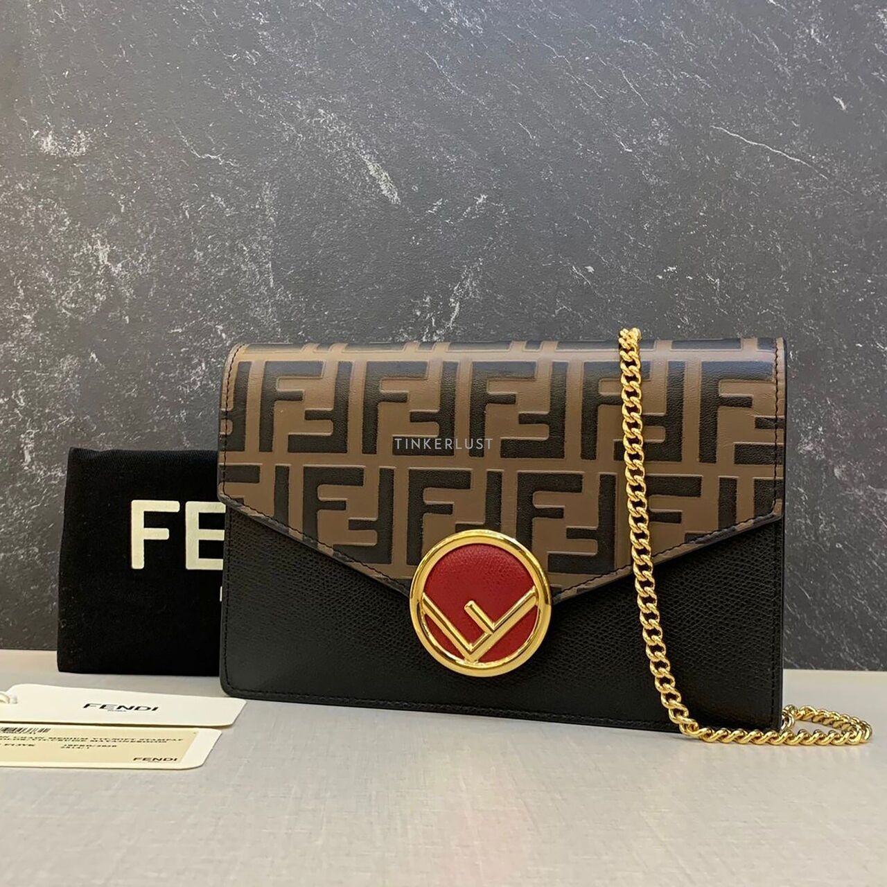 Fendi WOC Medium FF Maya Black Brown GHW 2020 Sling Bag