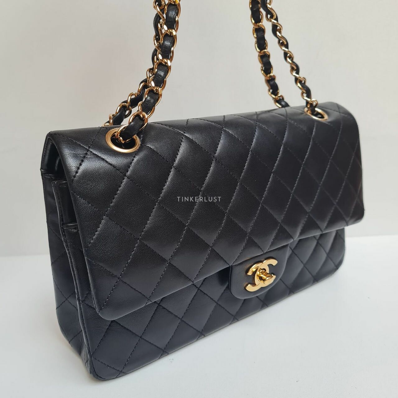 Chanel Medium Black Lambskin Double Flap #13 GHW Shoulder Bag