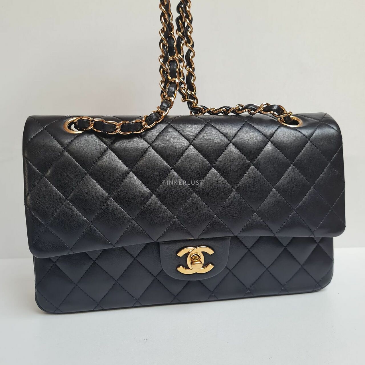 Chanel Medium Black Lambskin Double Flap #13 GHW Shoulder Bag