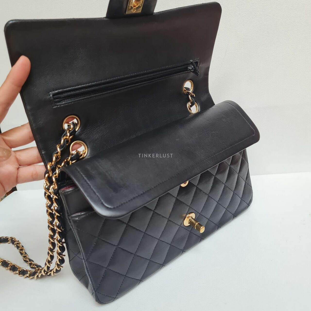 Chanel Medium Black Lambskin Double Flap #13 GHW Shoulder Bag