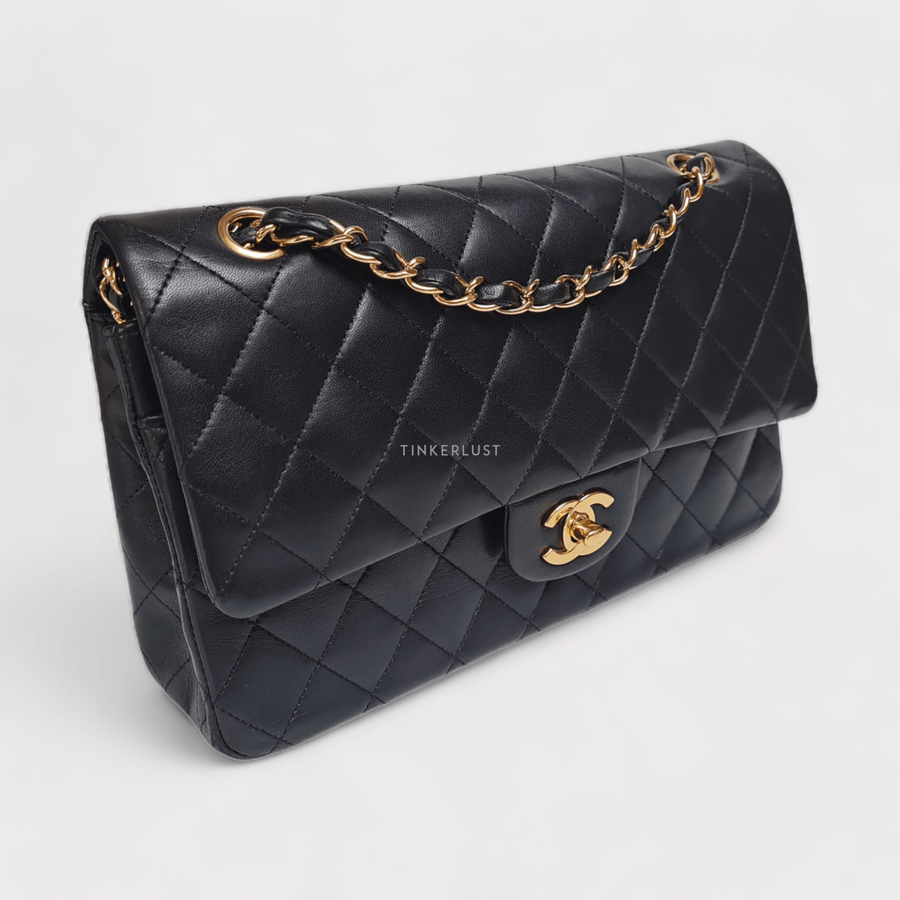 Chanel Medium Black Lambskin Double Flap #13 GHW Shoulder Bag