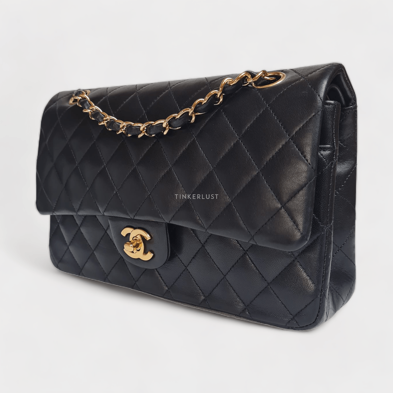 Chanel Medium Black Lambskin Double Flap #13 GHW Shoulder Bag