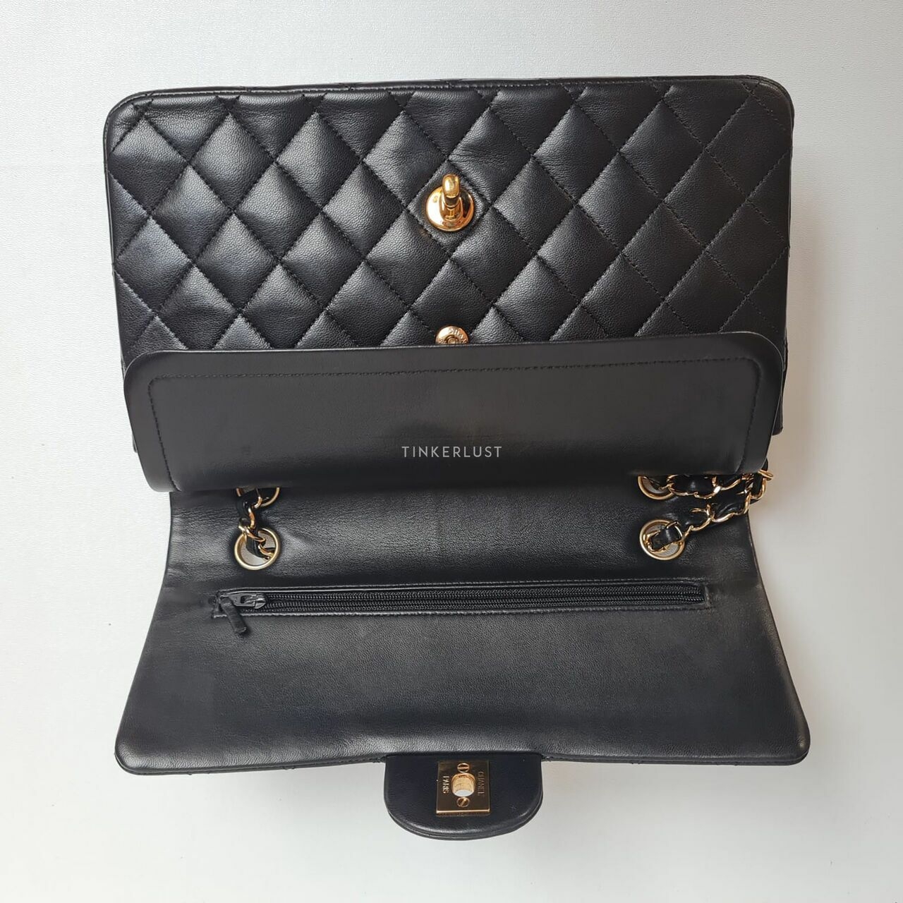 Chanel Medium Black Lambskin Double Flap #13 GHW Shoulder Bag