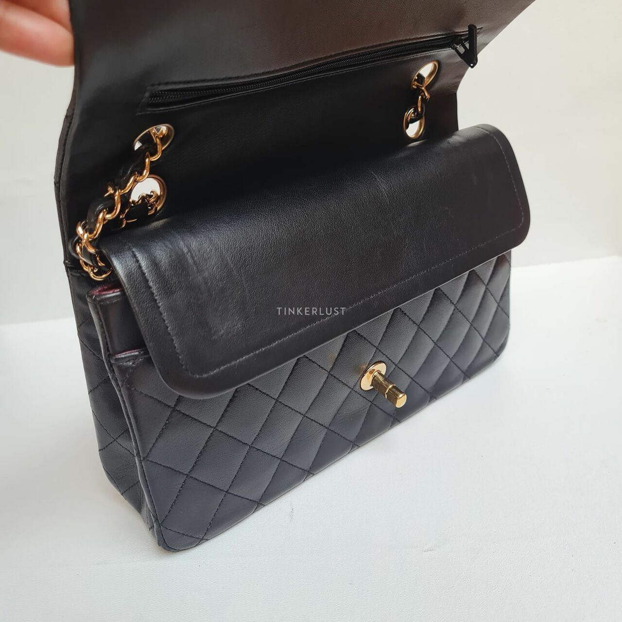 Chanel Medium Black Lambskin Double Flap #13 GHW Shoulder Bag