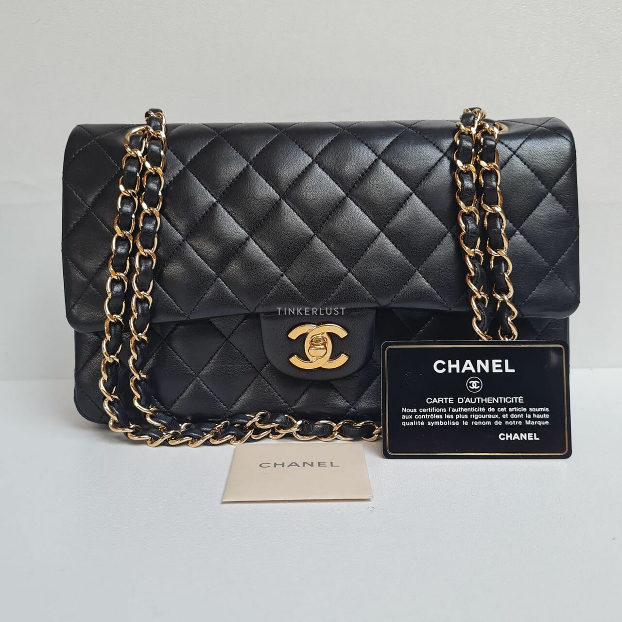 Chanel Medium Black Lambskin Double Flap #13 GHW Shoulder Bag