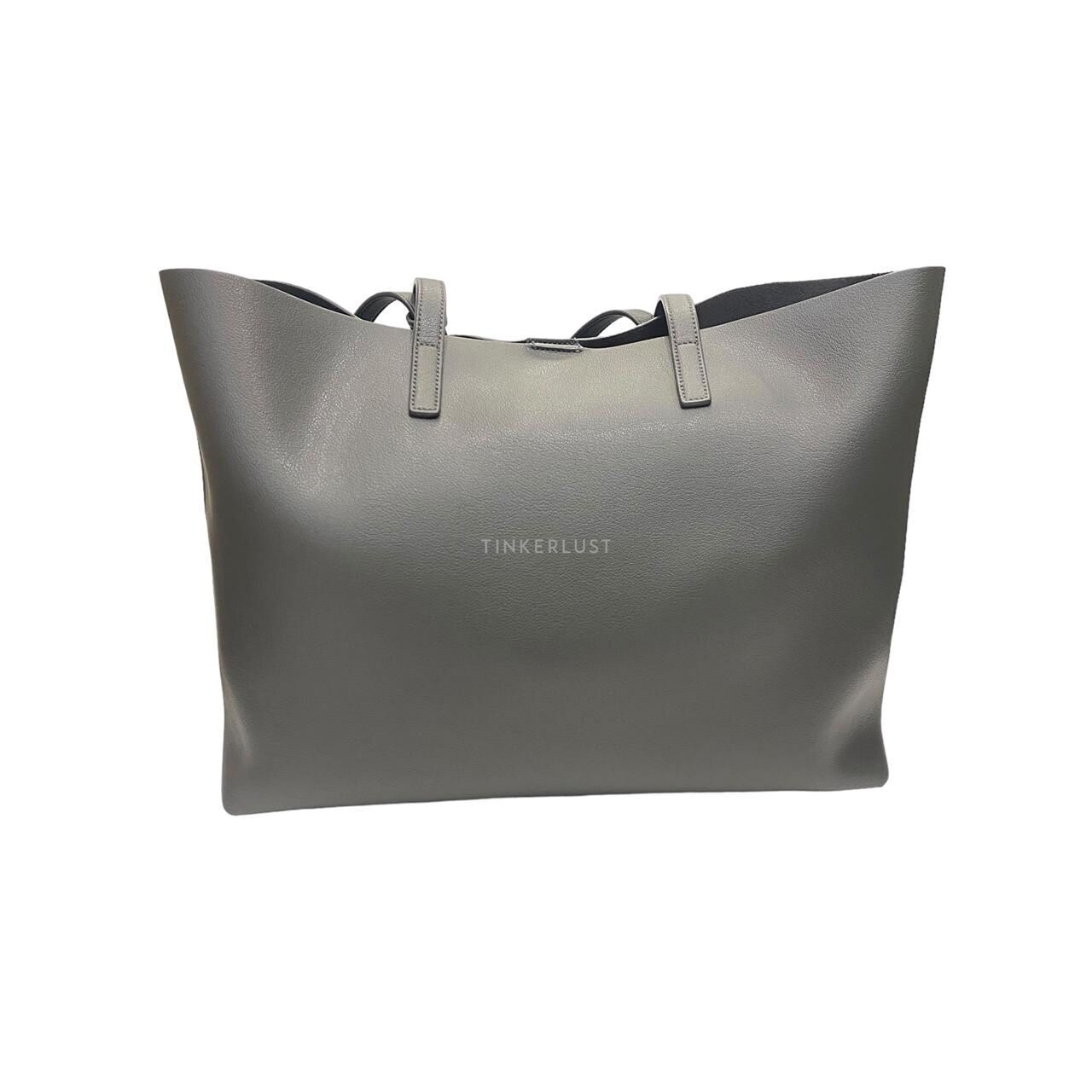 Saint Laurent Dark Storm Grey Leather Shopping Tote GHW 2022 Totebag