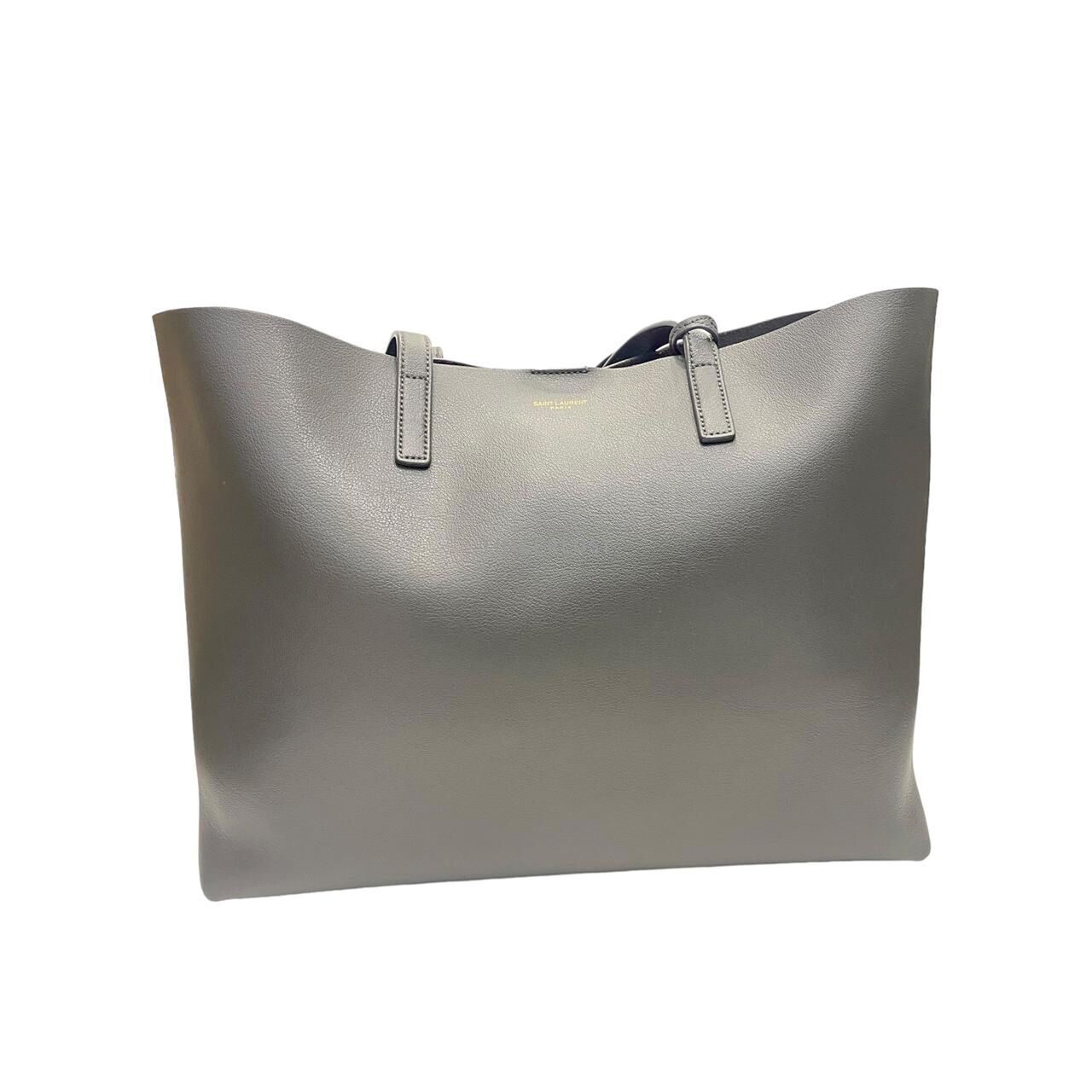 Saint Laurent Dark Storm Grey Leather Shopping Tote GHW 2022 Totebag