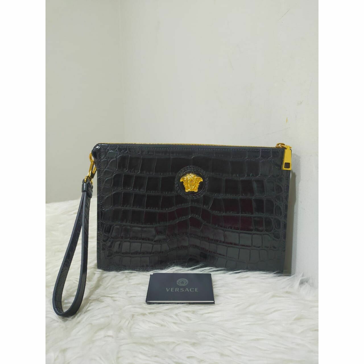 Versace Clutch Black Croco Leather