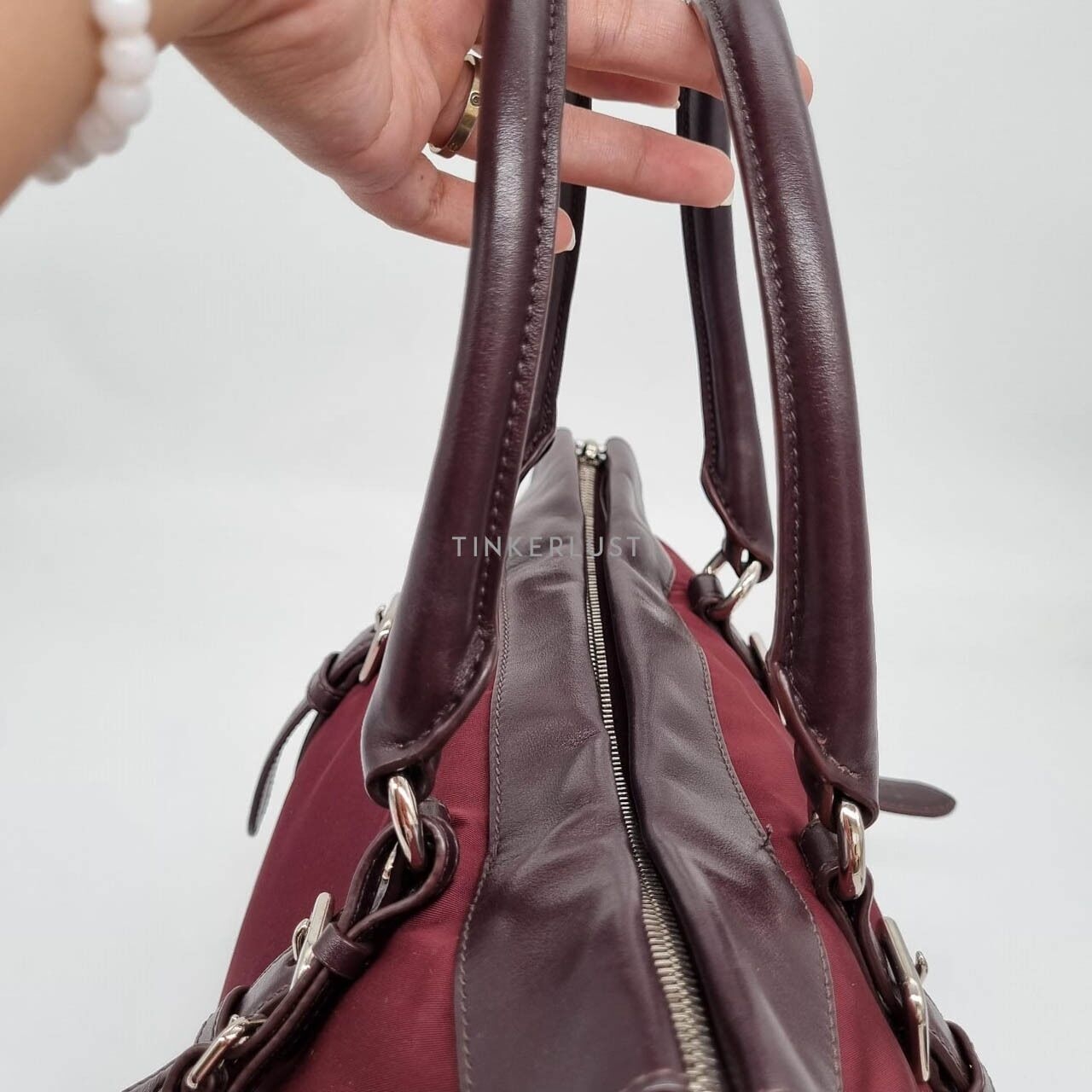 Prada Tessuto Bauletto Bordeux Handbag