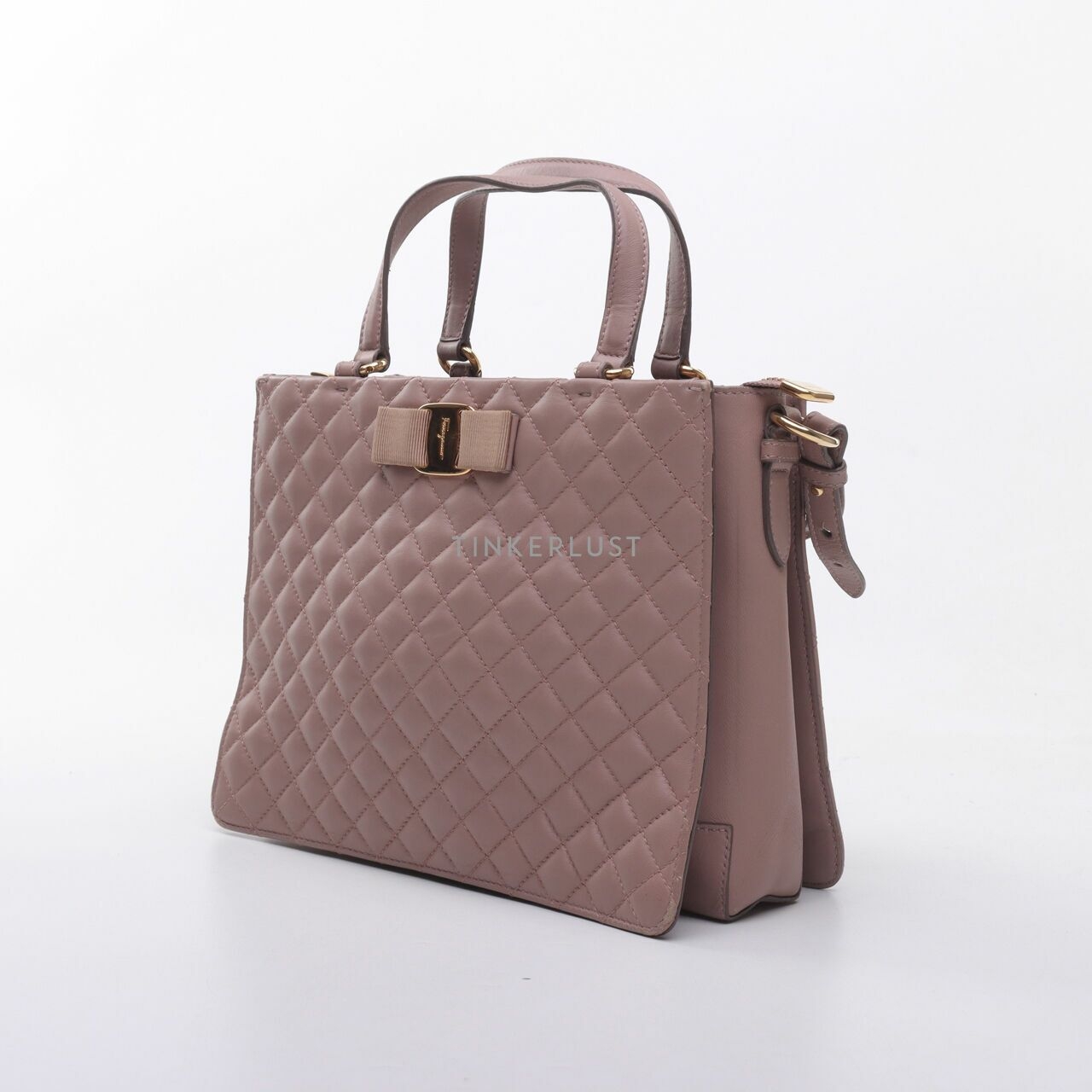 Salvatore Ferragamo Tracy Handbag Quilted Leather Rose Nude Satchel